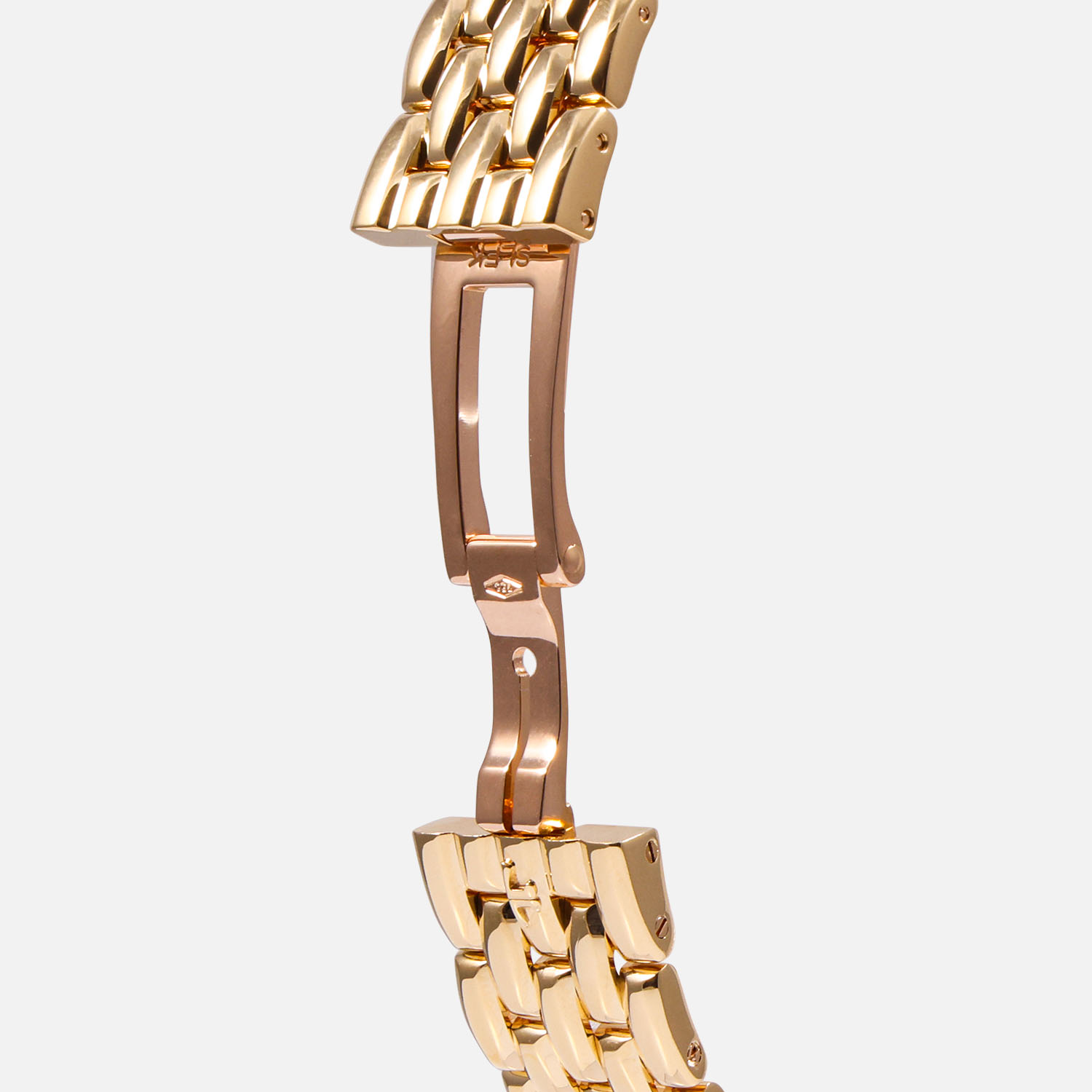 A pre-owned Jaeger-LeCoultre Reverso Duetto (Ref. 266.1.44) in 18k yellow gold featuring its iconic reversible case and a solid 18k yellow gold integrated link bracelet, buckle image