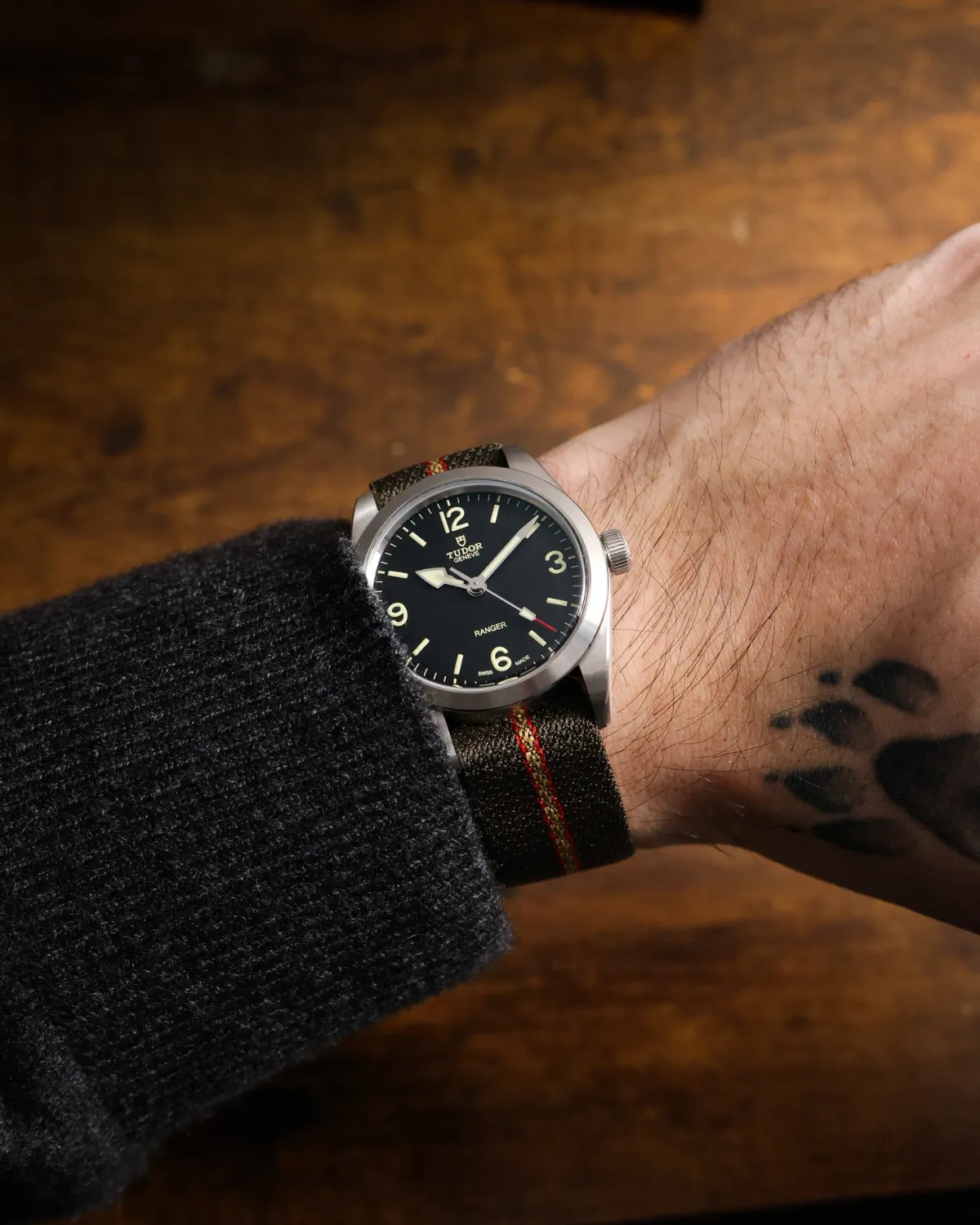 Tudor Ranger 36mm Dune White dial wrist shot with brushed steel bracelet