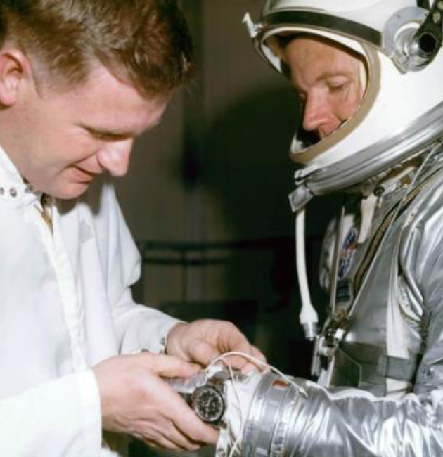 Wally Schirra wearing a Speedmaster OMEGA