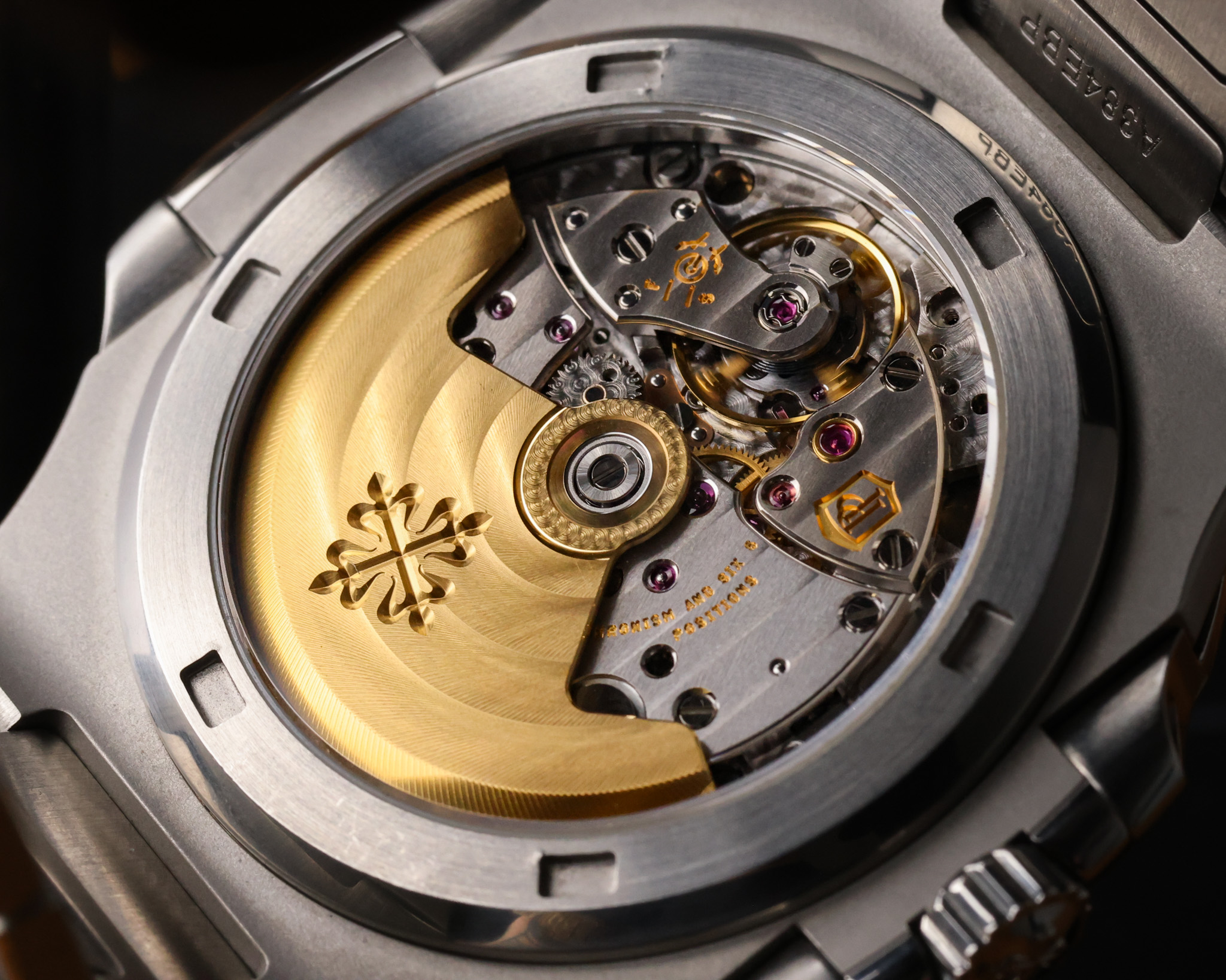 Alt Exhibition caseback of Patek Philippe Nautilus 57111A-010 showing automatic movement