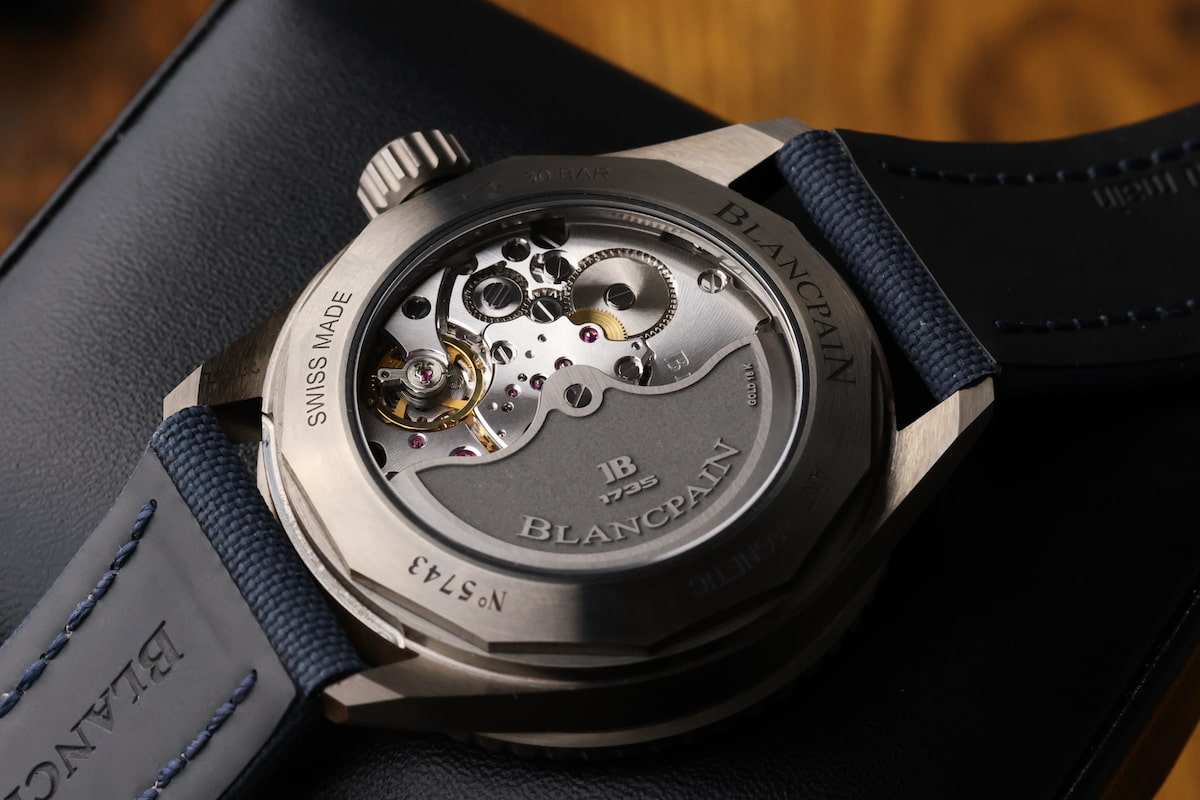 Exhibition caseback of Blancpain Bathyscaphe showing Caliber 1315 movement