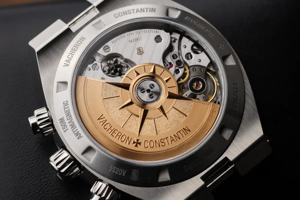 Exhibition caseback of Vacheron Constantin Overseas Chronograph showing movement