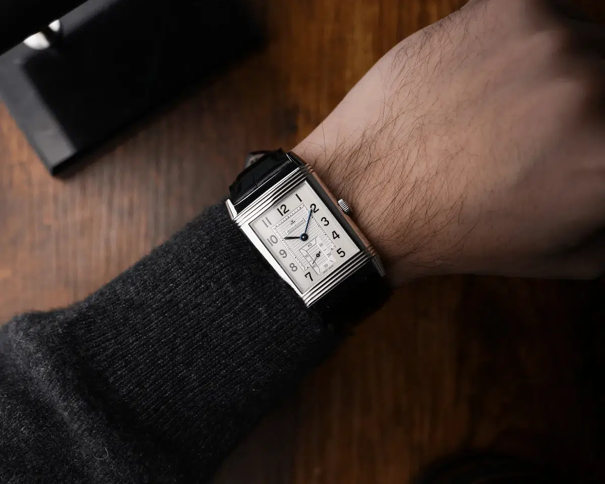 Jaeger-LeCoultre Reverso 273.8.04 worn on wrist with leather strap