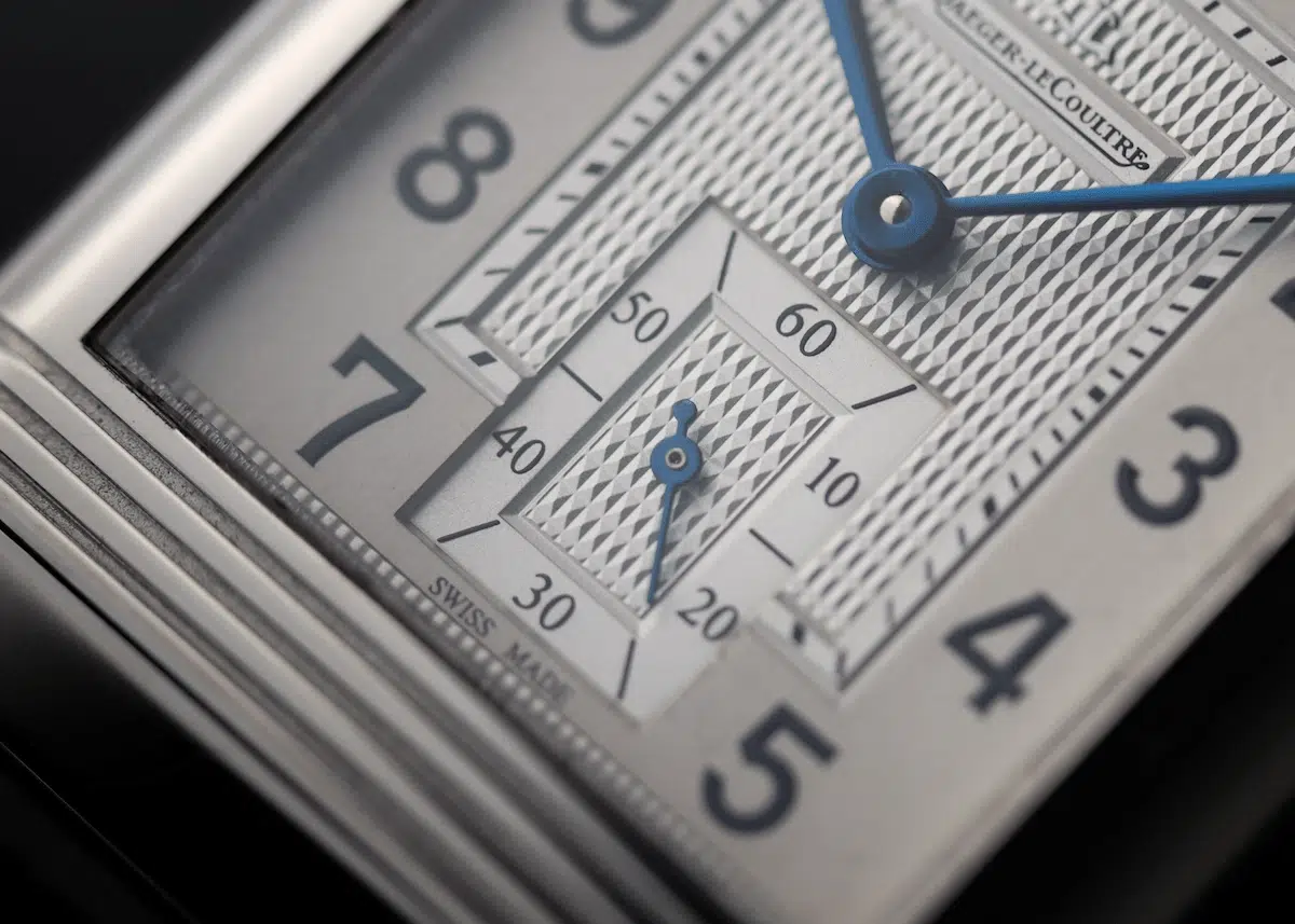 Jaeger-LeCoultre Reverso silver dial with Arabic numerals and blued hands