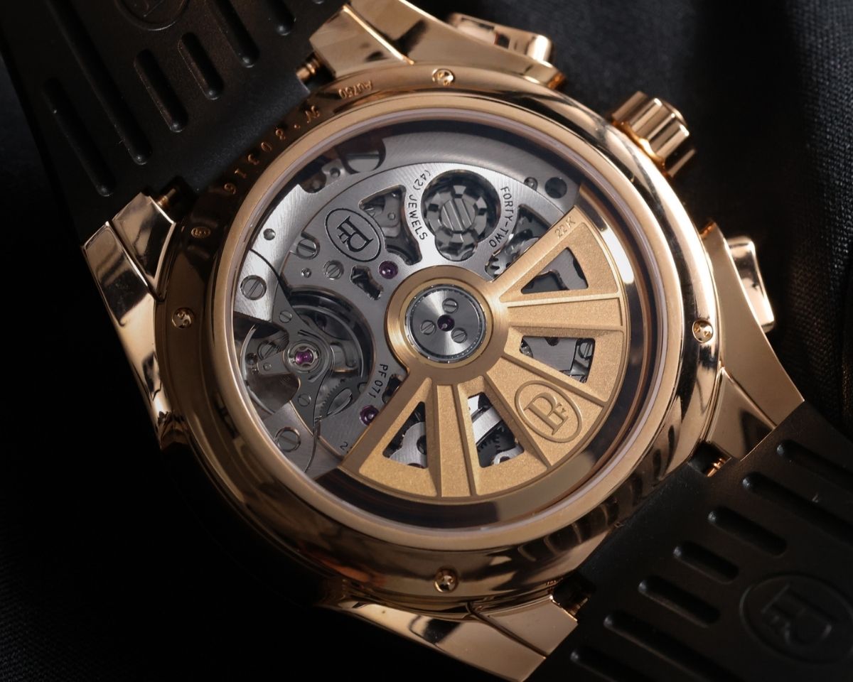 Parmigiani Fleurier Tondagraph GT exhibition caseback showing Calibre PF071 high-beat movement