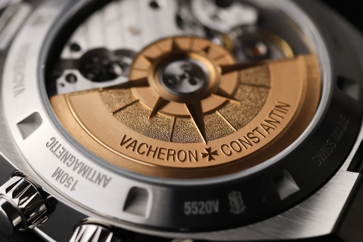 Vacheron Constantin Overseas Chronograph caseback with 22K gold rotor