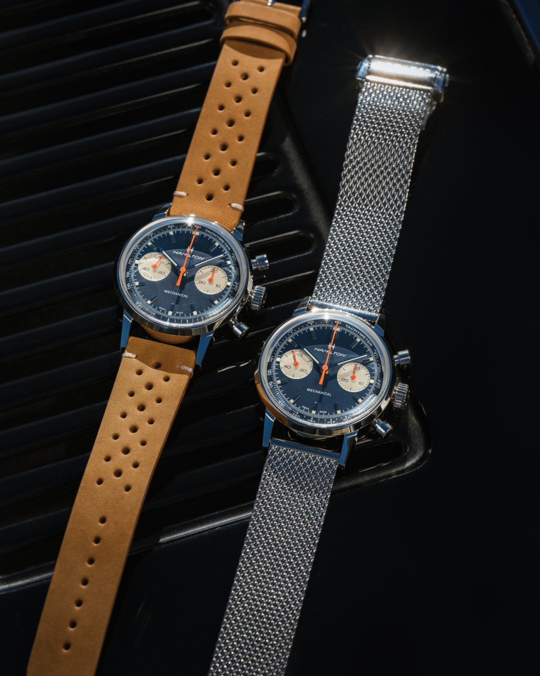 American Classic Intra-matic Chronograph H blue dial leather brown strap and bracelet