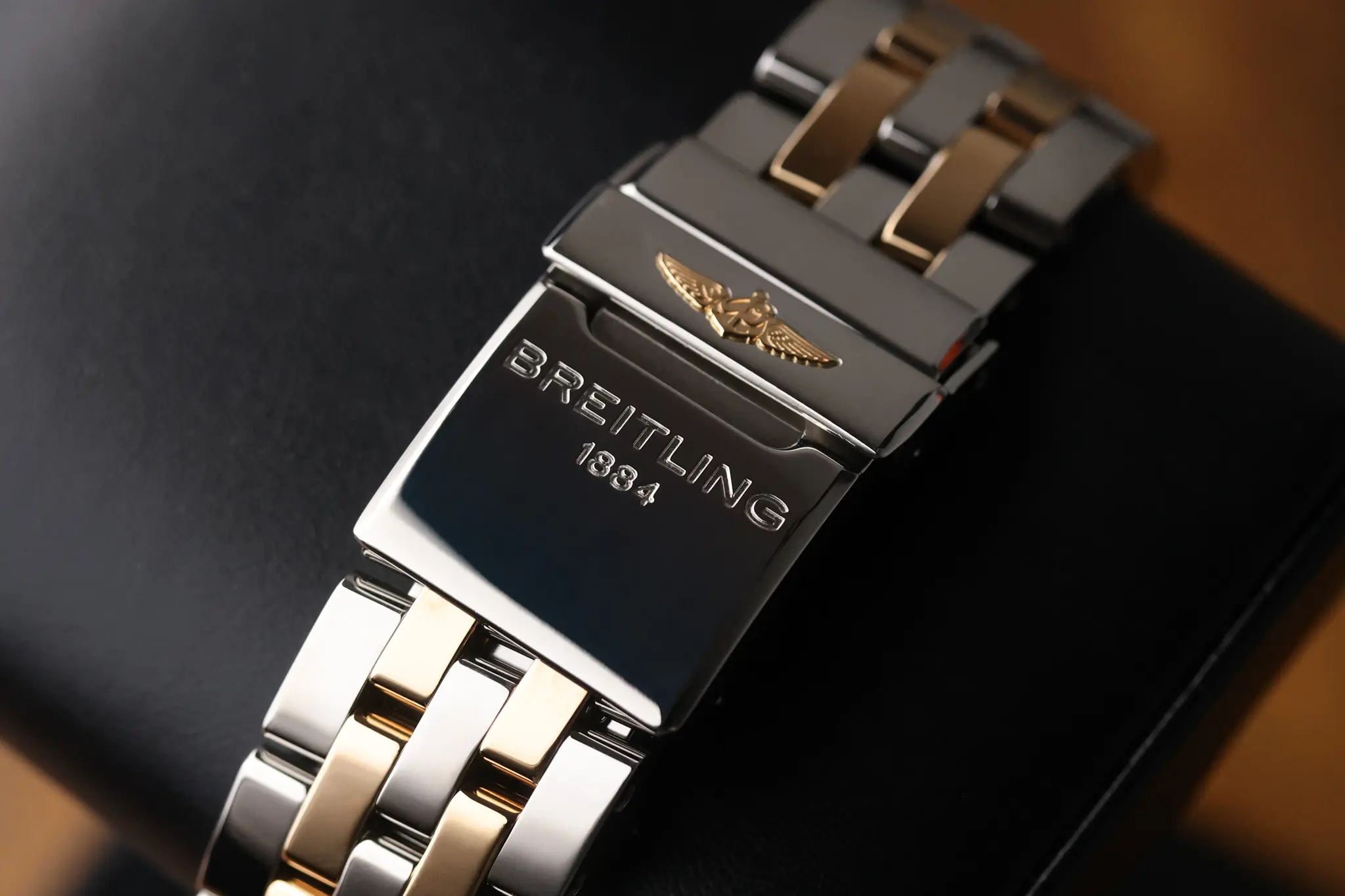 Breitling Chronomat bracelet clasp with engraved Breitling logo and secure fold-over design