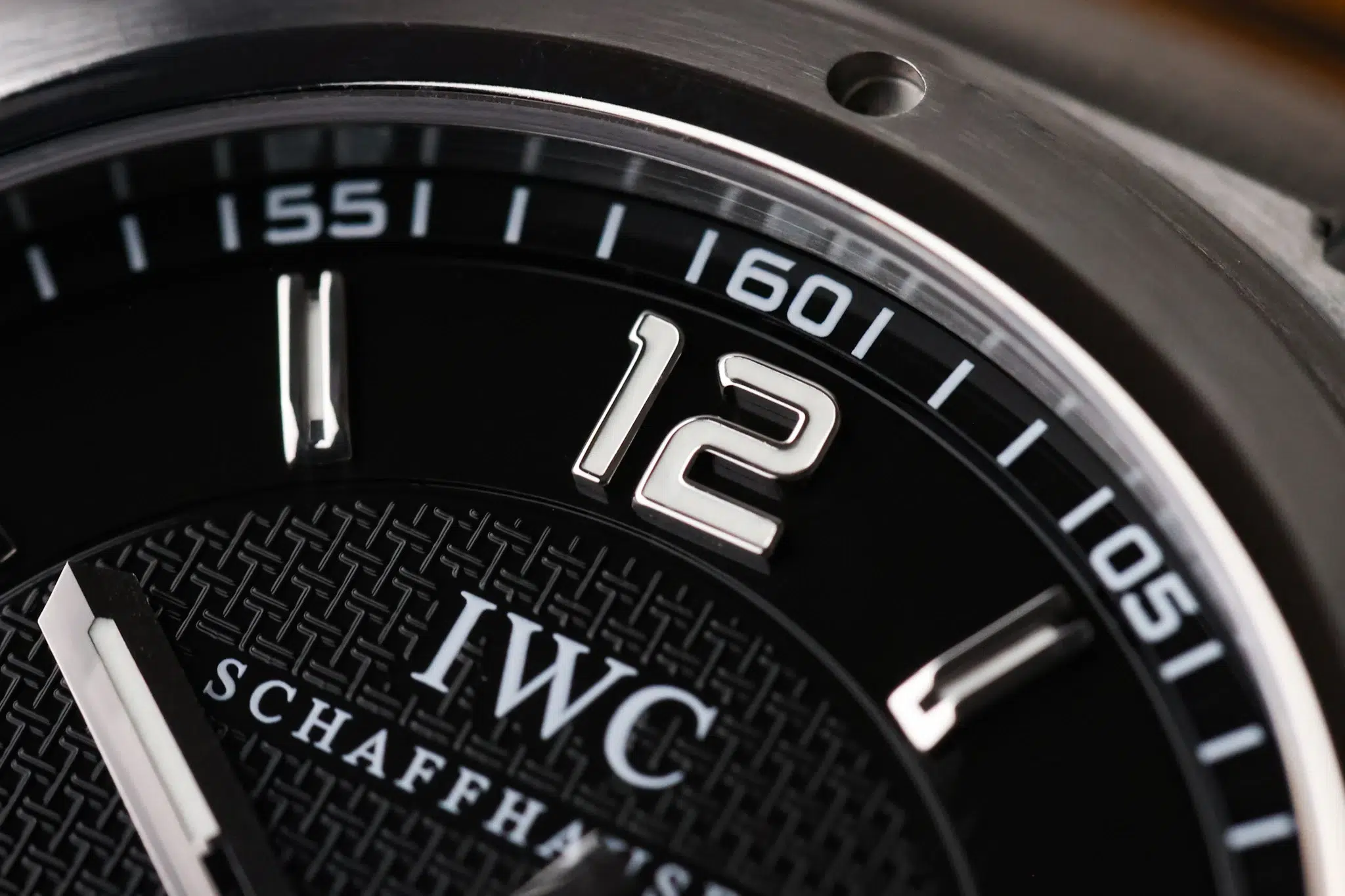 Close-up of IWC Schaffhausen logo and Arabic numeral on Big Ingenieur dial