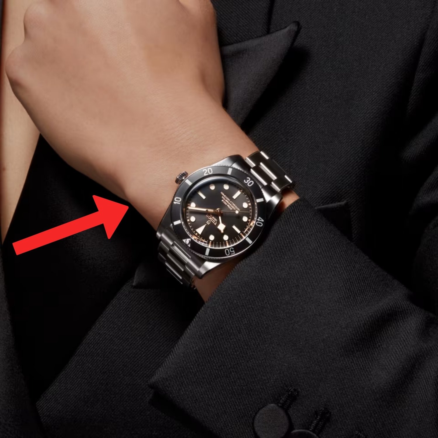 watch centered just above the wrist bone