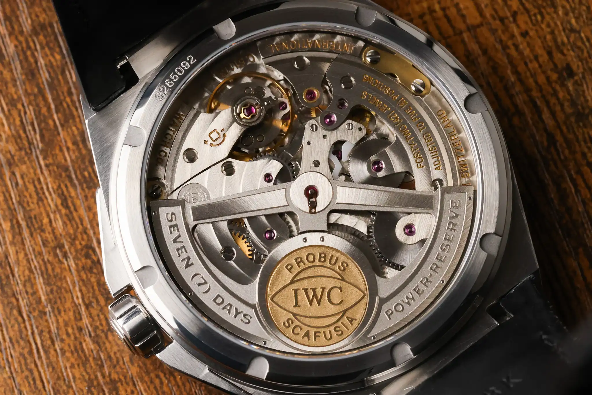 Sapphire display caseback revealing IWC automatic movement on Big Ingenieur IW500501