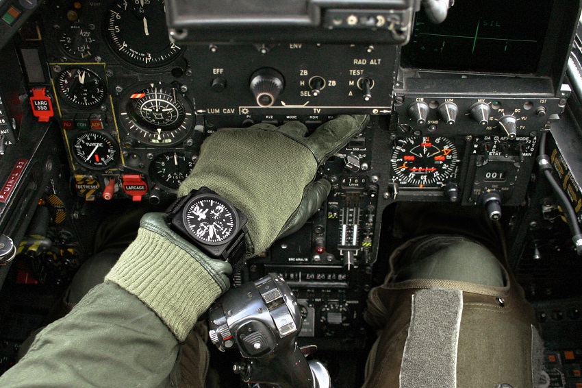 bell and ross br01 worn in cockpit