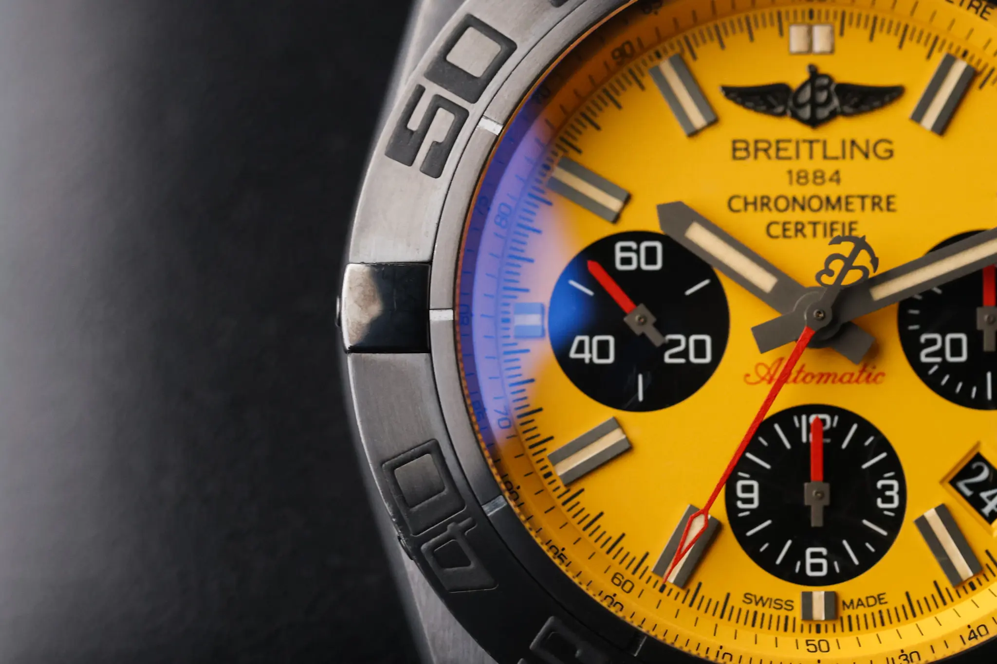 Breitling Chronomat Blacksteel case and yellow dial showing bold chronograph design
