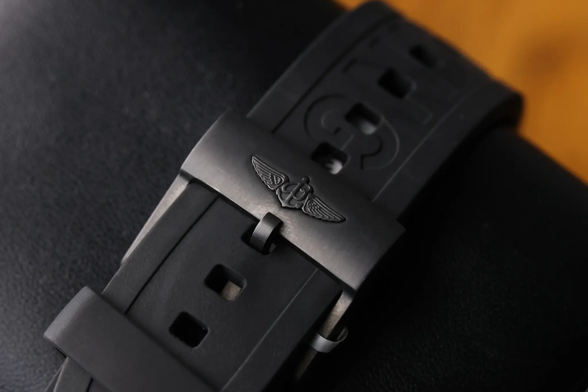 Breitling Chronomat Blacksteel rubber strap and signed clasp detail