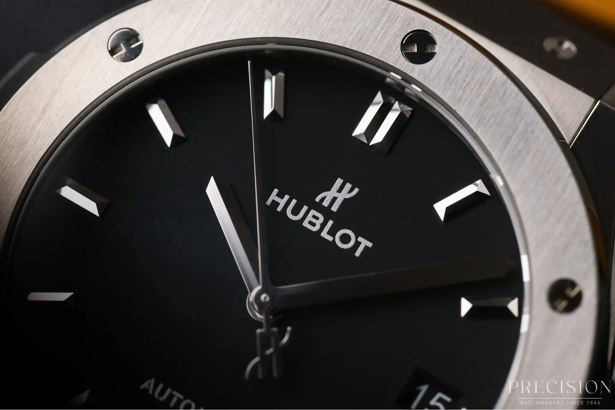 Hublot Classic Fusion 45mm black dial with rhodium-plated hour markers and HUB1112 automatic movement