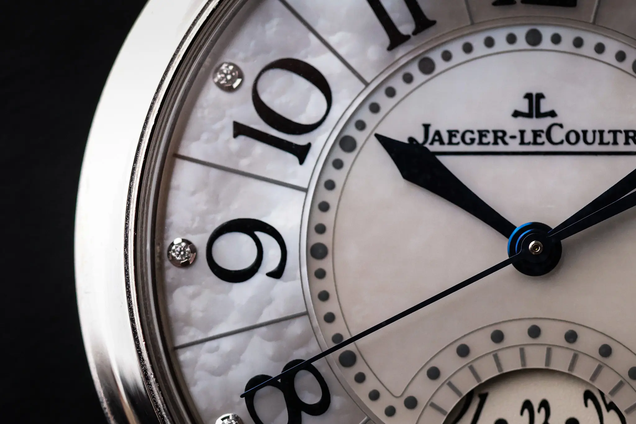 Jaeger-LeCoultre Rendez-Vous Date watch dial showing diamond-set numerals and minute track