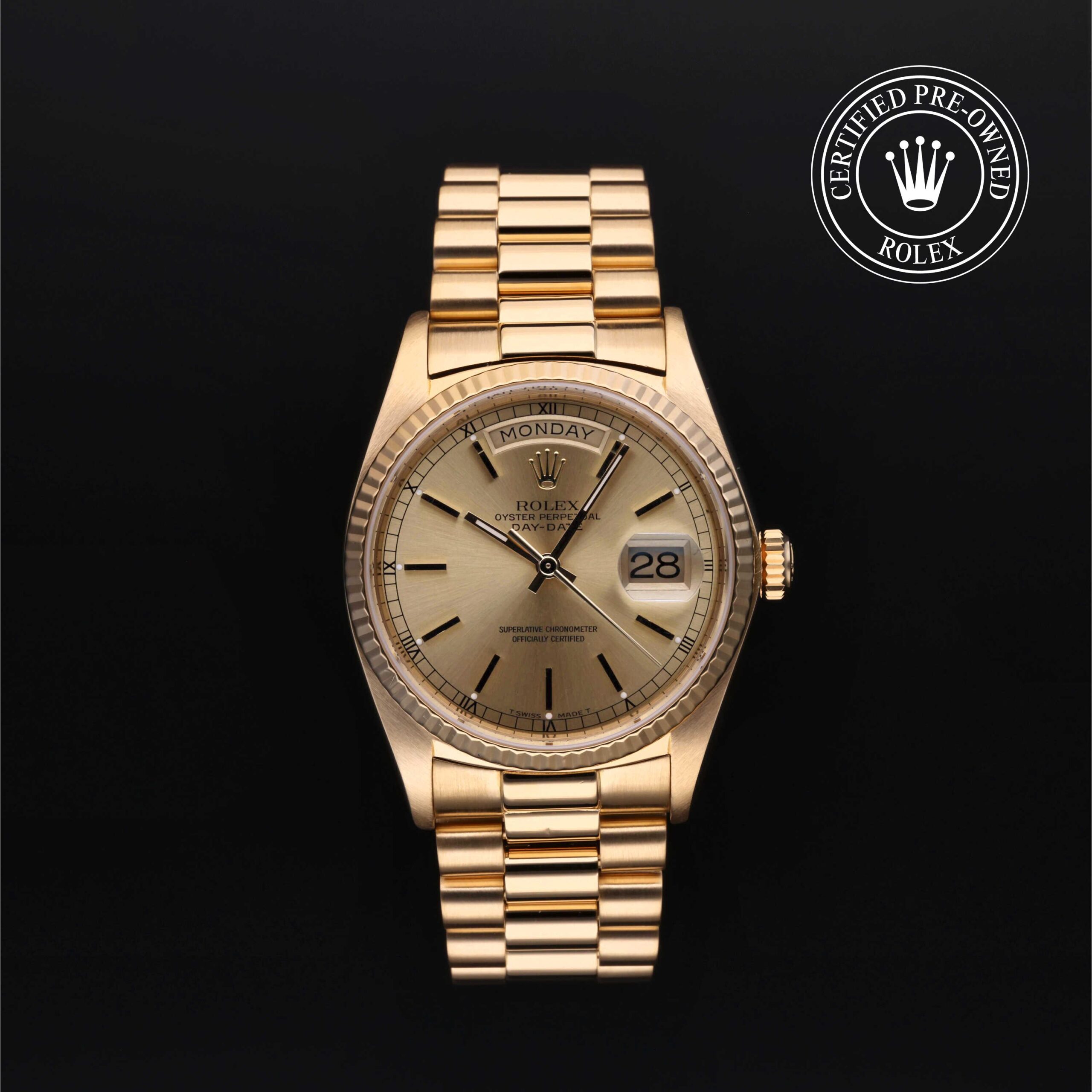 Rolex Certified Pre-Owned Day-Date 18038 36mm Yellow Gold Champagne Dial