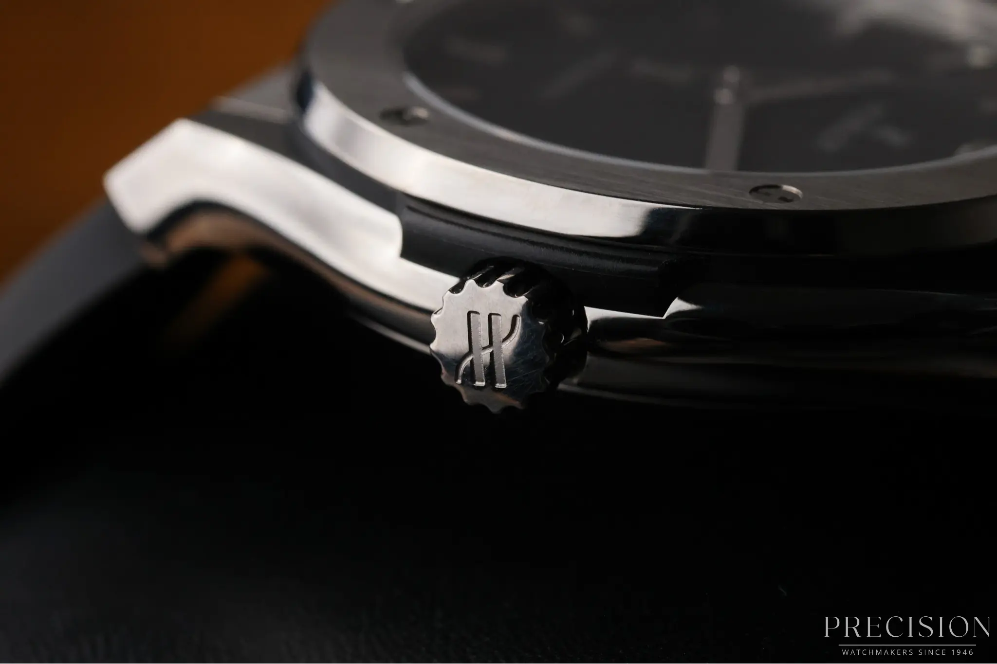 Side angle of Hublot Classic Fusion 45mm case showing slim profile and curved lugs