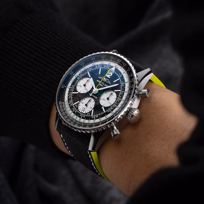 Navitimer B01 Chronograph 43 Aston Martin Aramco Formula ONE on the wrist shot