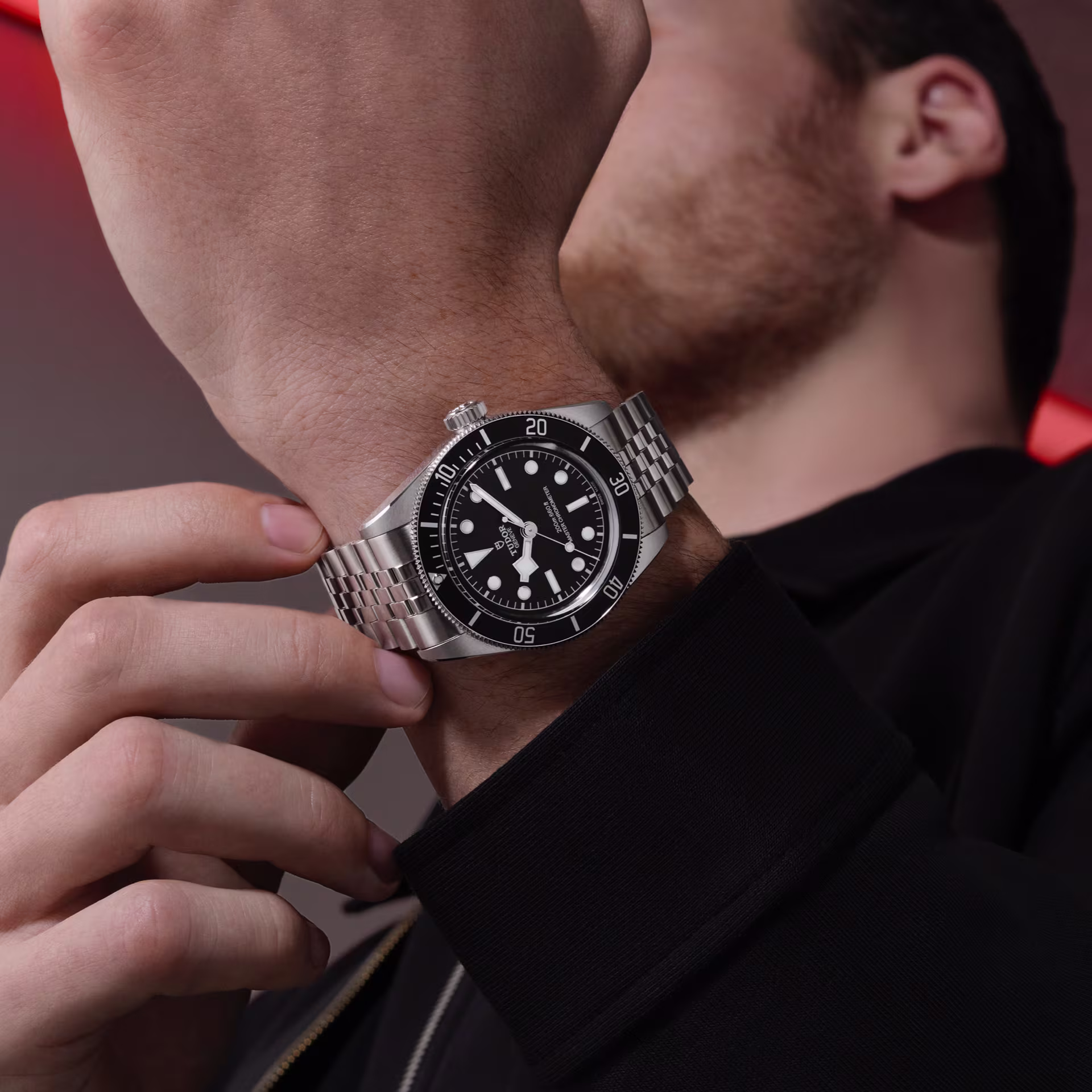 Tudor black bay worn on wrist