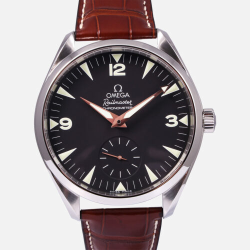 Front view of a pre-owned Omega Seamaster Railmaster XXL 49mm (Ref. 2806.52.37)