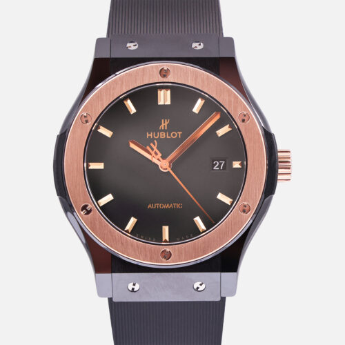Front view of a pre-owned Hublot Classic Fusion Ceramic King Gold 45mm (Ref. 511.CO.1181.RX)