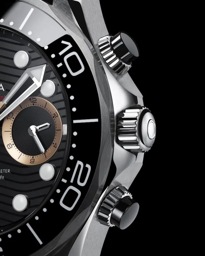 Omega Seamaster 007 side profile crown chronograph