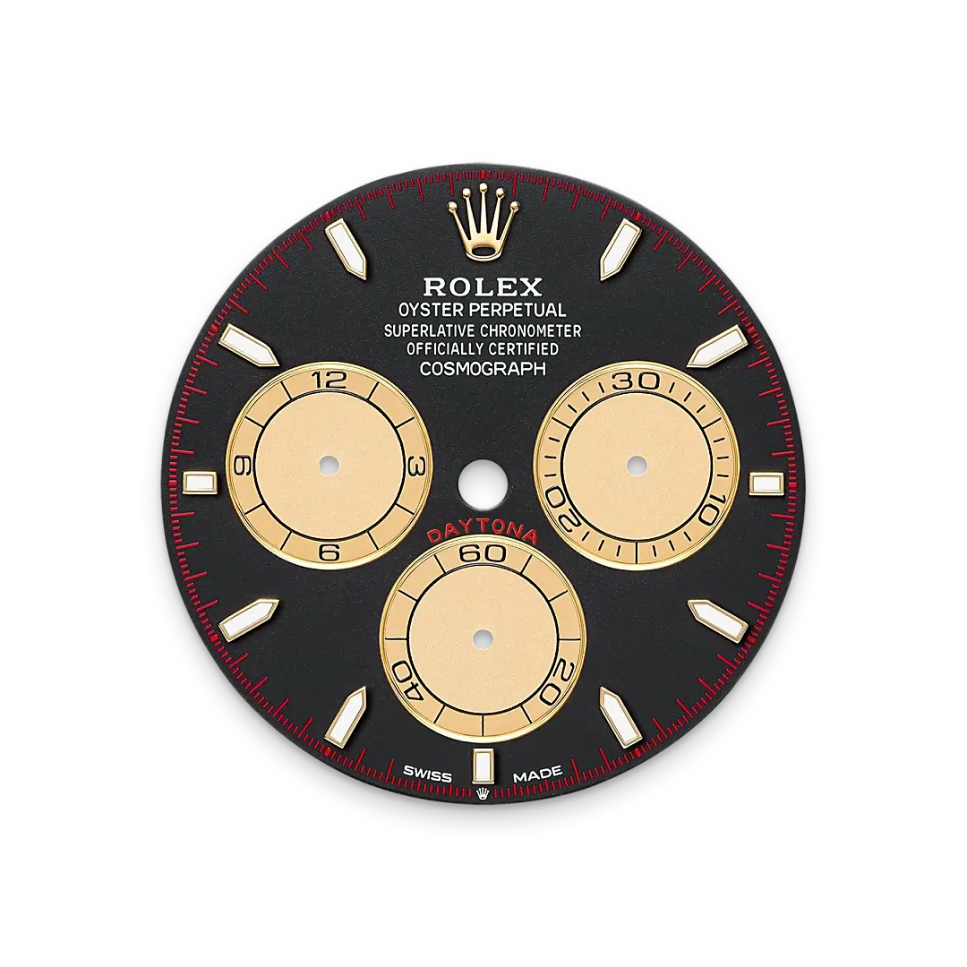 Intense black and Champagne-colour dial