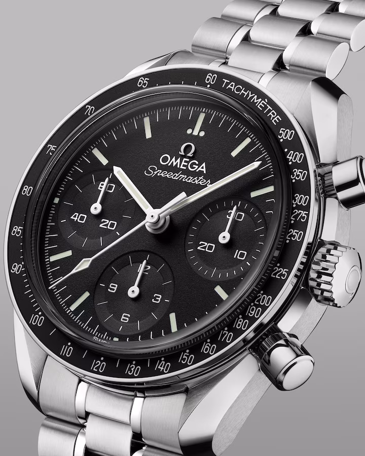 Speedmaster 38 black dial side view
