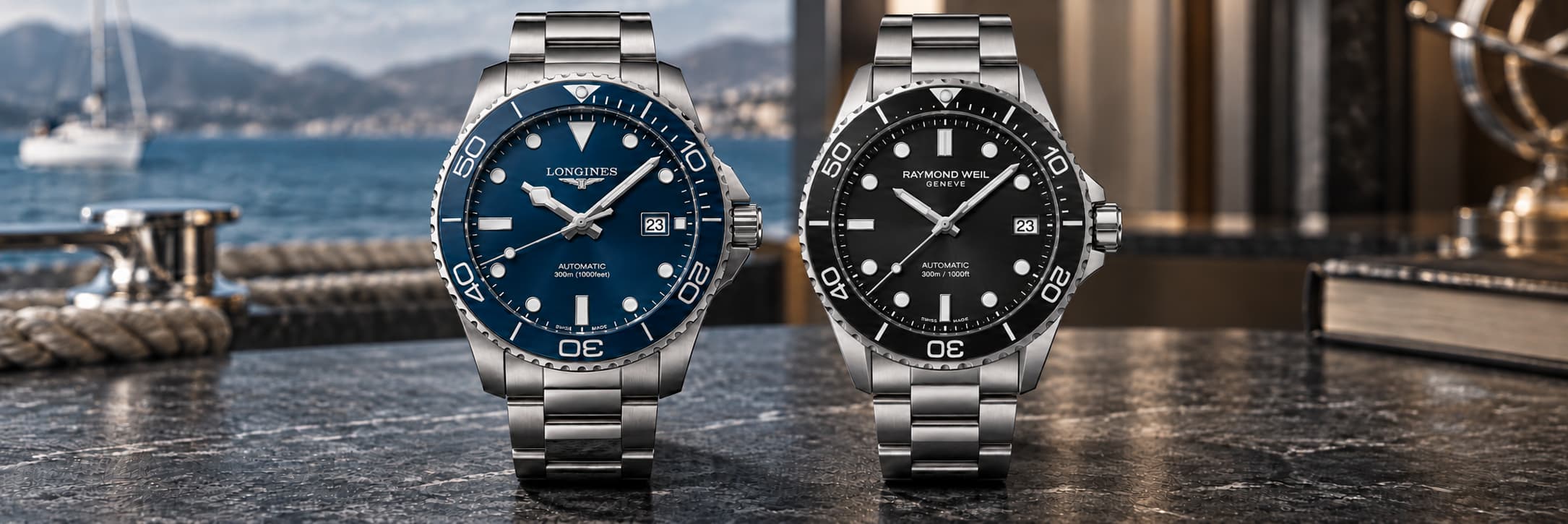 Longines hydroconquest vs Raymond Weil Freelancer Diver Banner