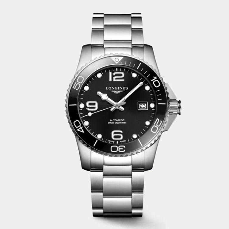 Longines HydroConquest 41mm L3.781.4.56.6 stainless steel automatic dive watch with black dial and ceramic bezel