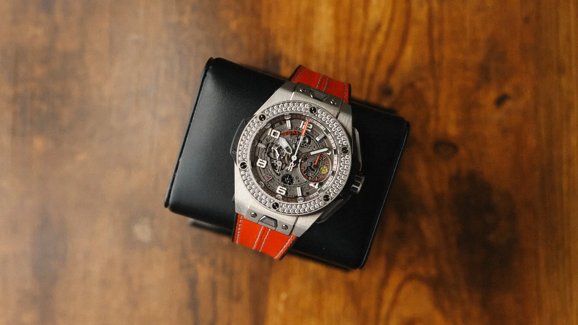 Hublot Big Bang Ferrari Las Vegas 44mm watch on display pillow