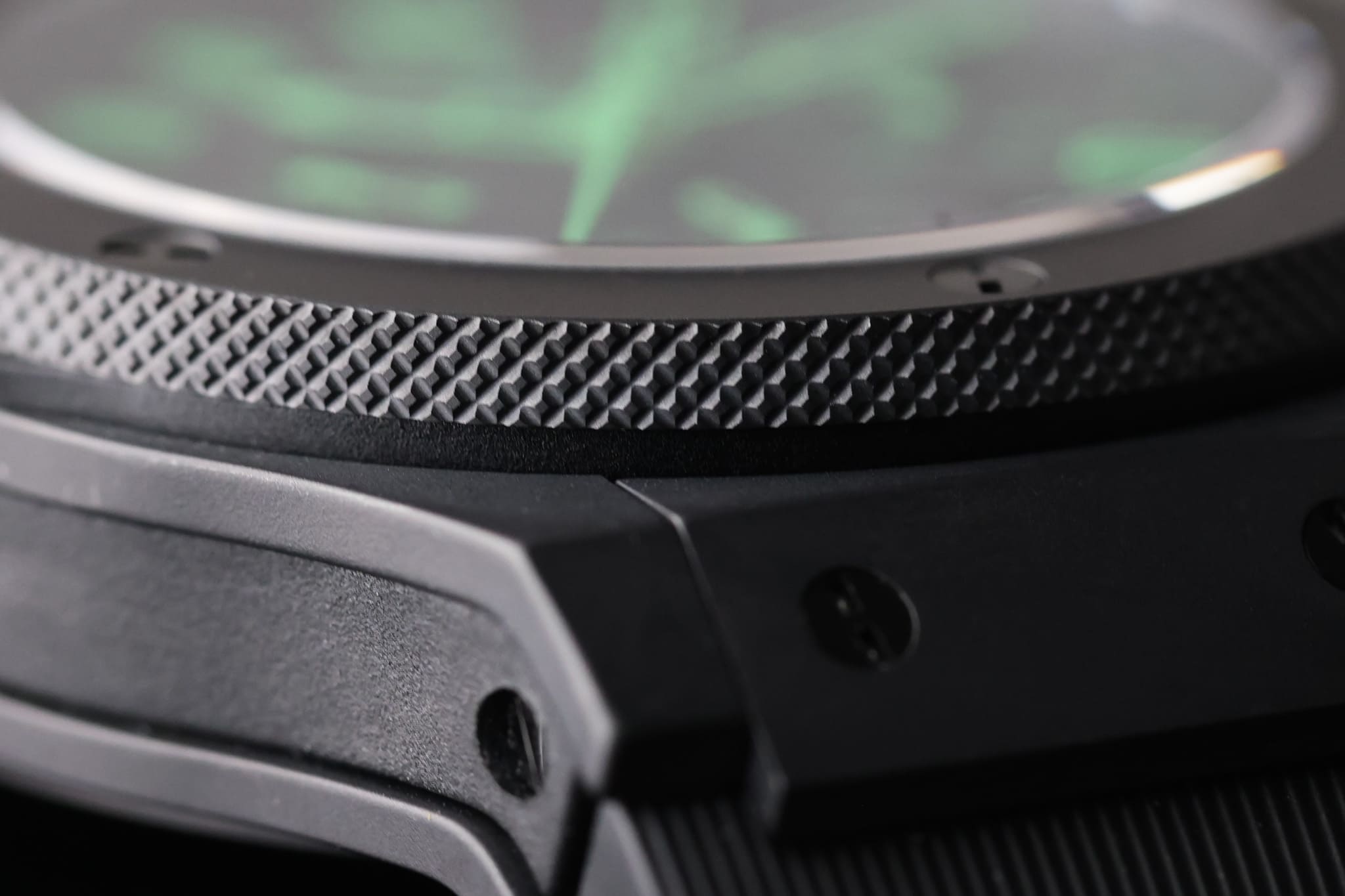 Hublot Big Bang matte black ceramic bezel and case side detail