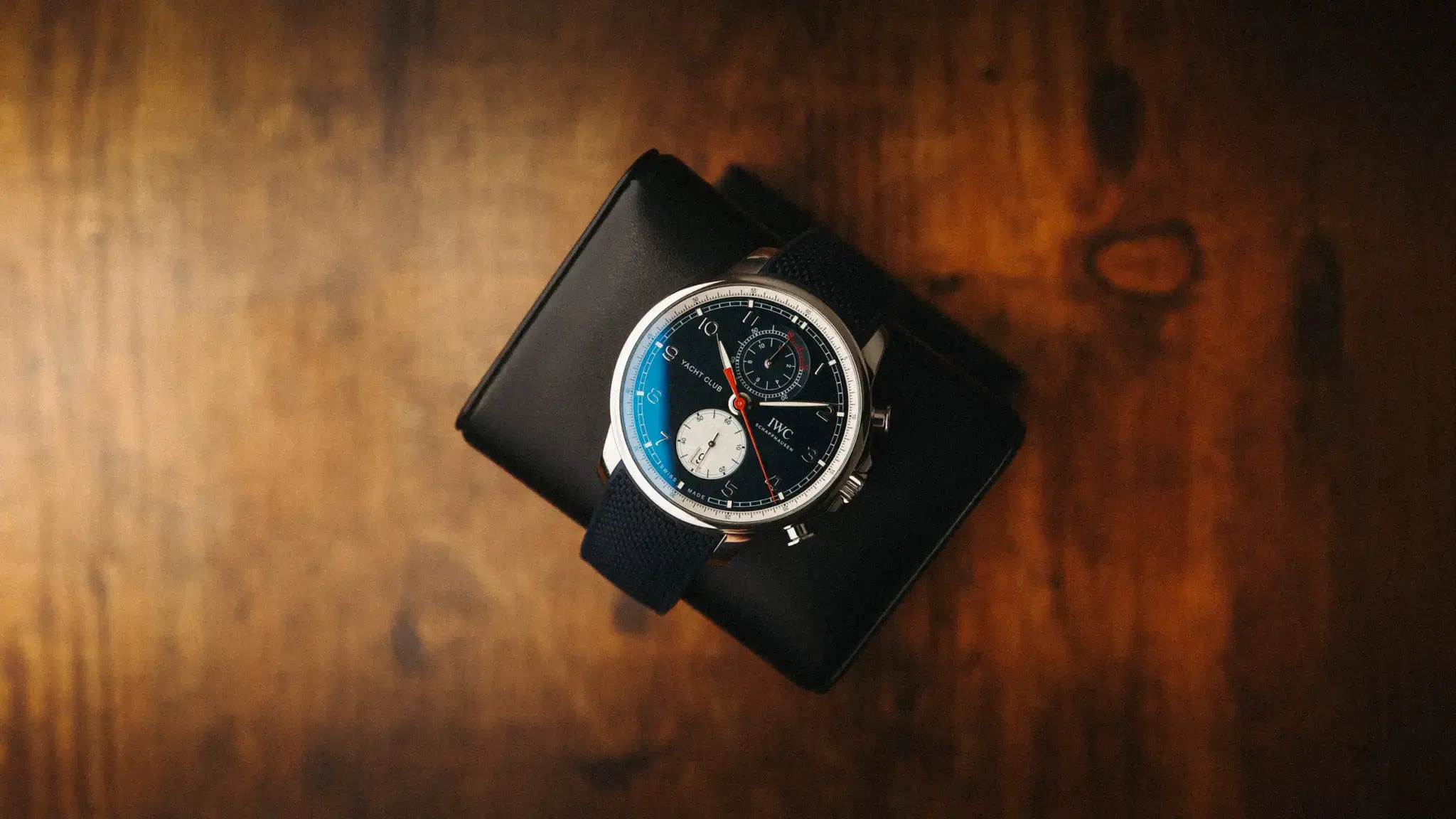 IWC Portugieser Yacht Club Chronograph Orlebar Brown 44.6mm stainless steel on blue rubber strap