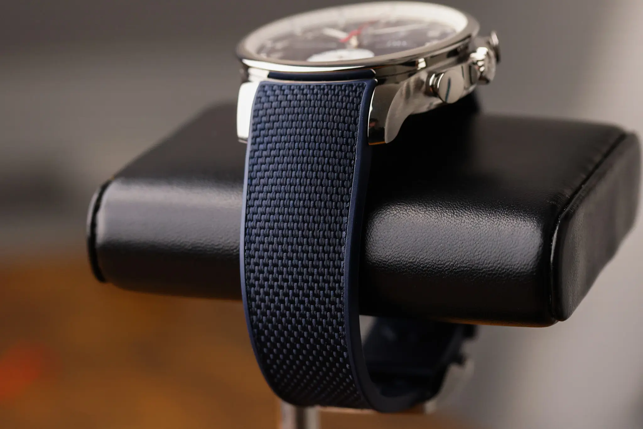 IWC Yacht Club Orlebar Brown blue rubber strap and folding clasp detail