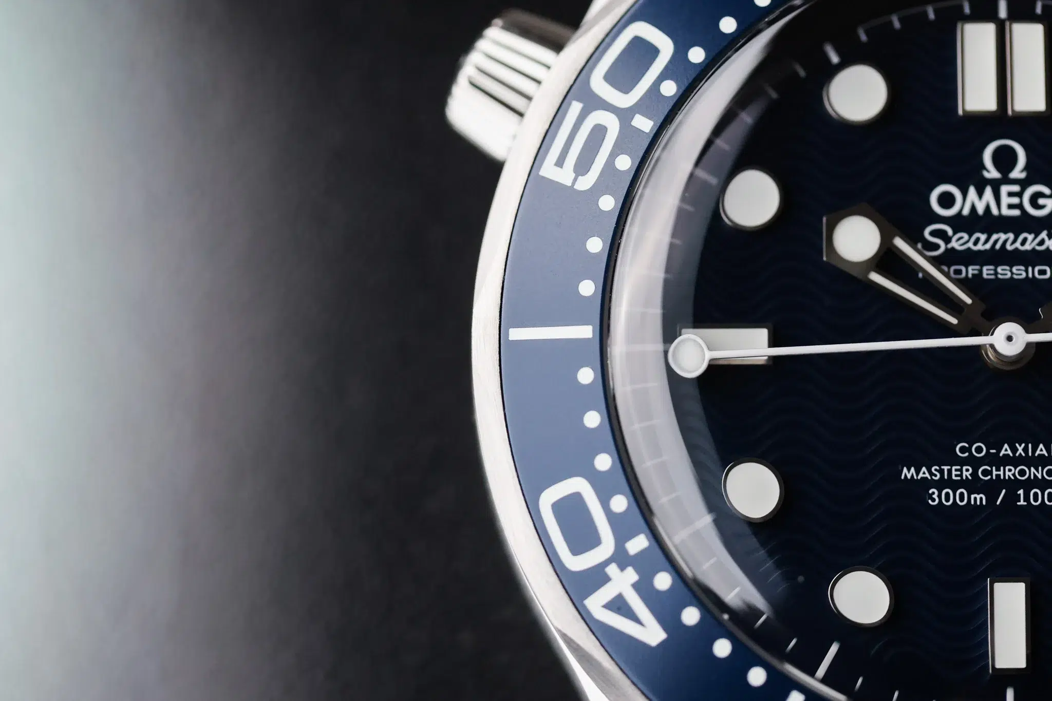 Omega Seamaster Diver 300M bezel detail with commemorative 60 marker