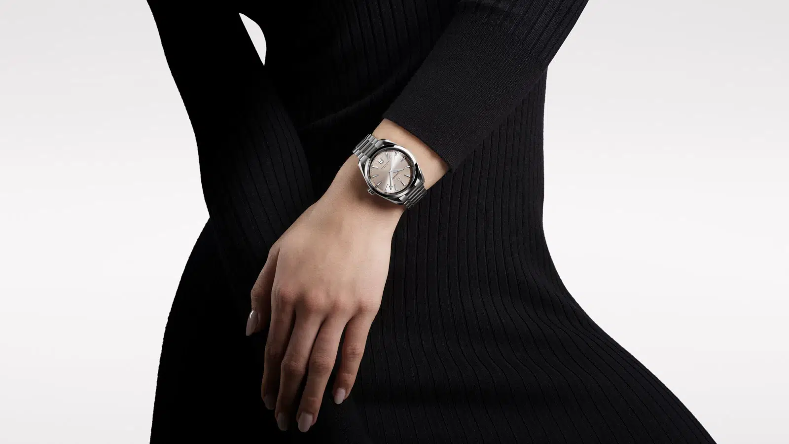 Sandstone Omega seamaster Aqua Terra on the wrist