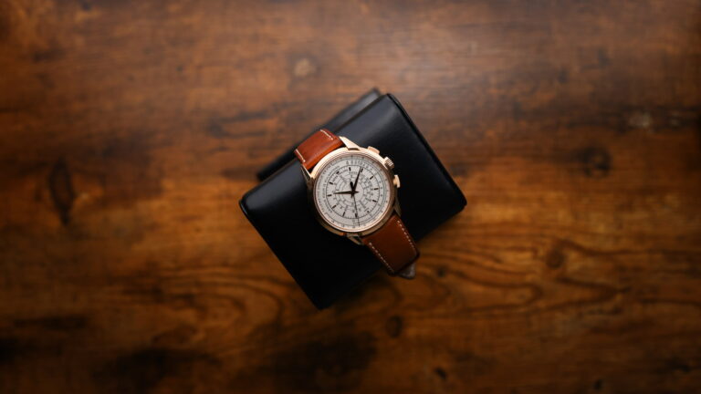 Patek Philippe 5975R-001 Multi-Scale Chronograph on display cushion