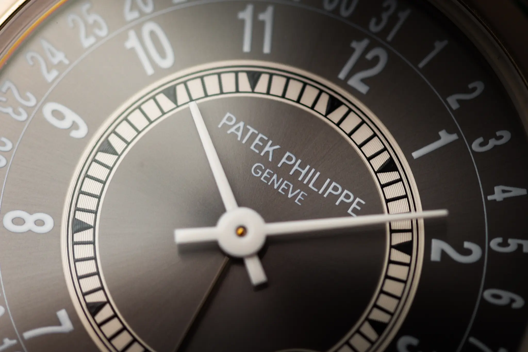 Patek Philippe Calatrava 6000G dial detail with railway minute track
