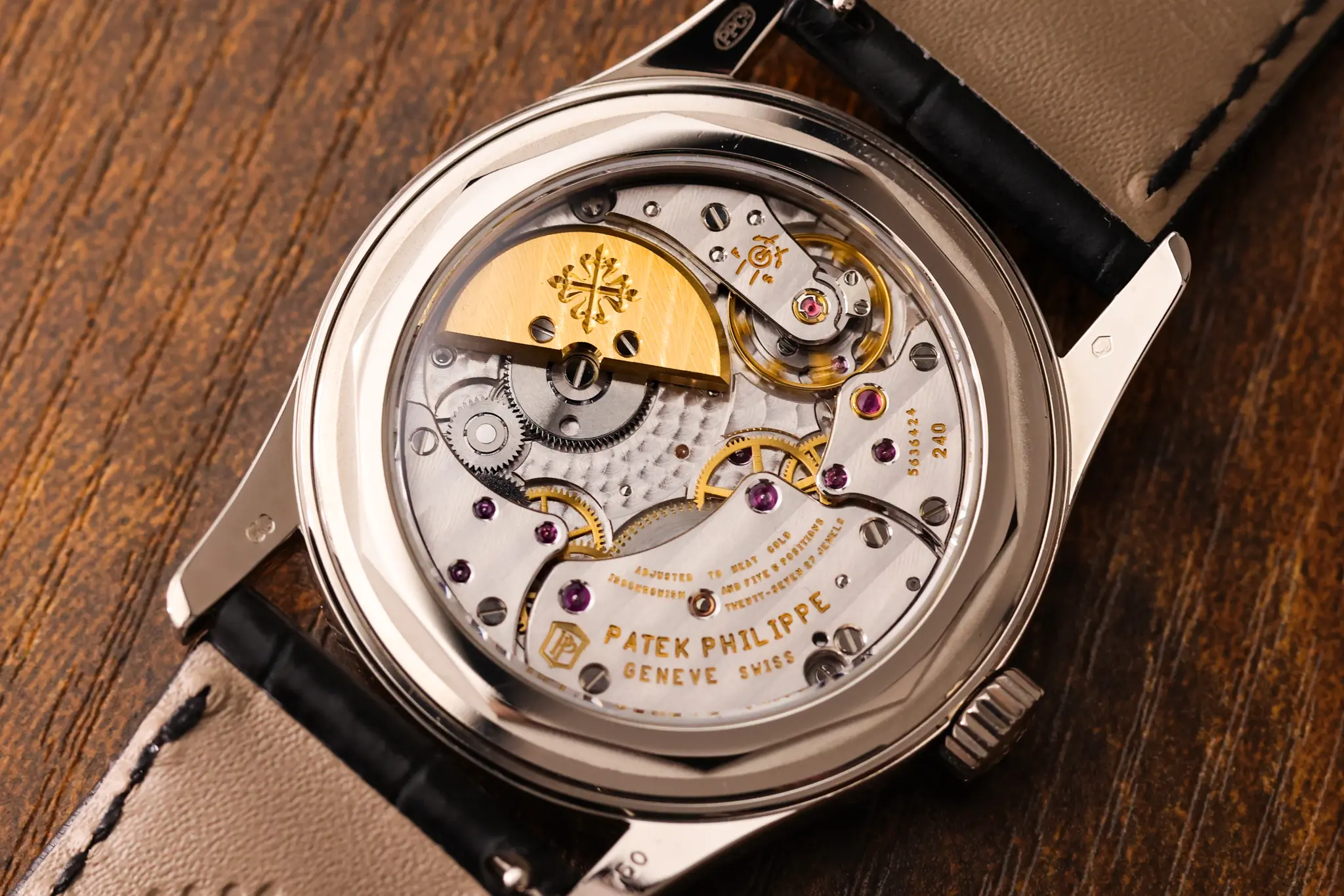 Patek Philippe Calibre 240 micro-rotor movement through sapphire caseback