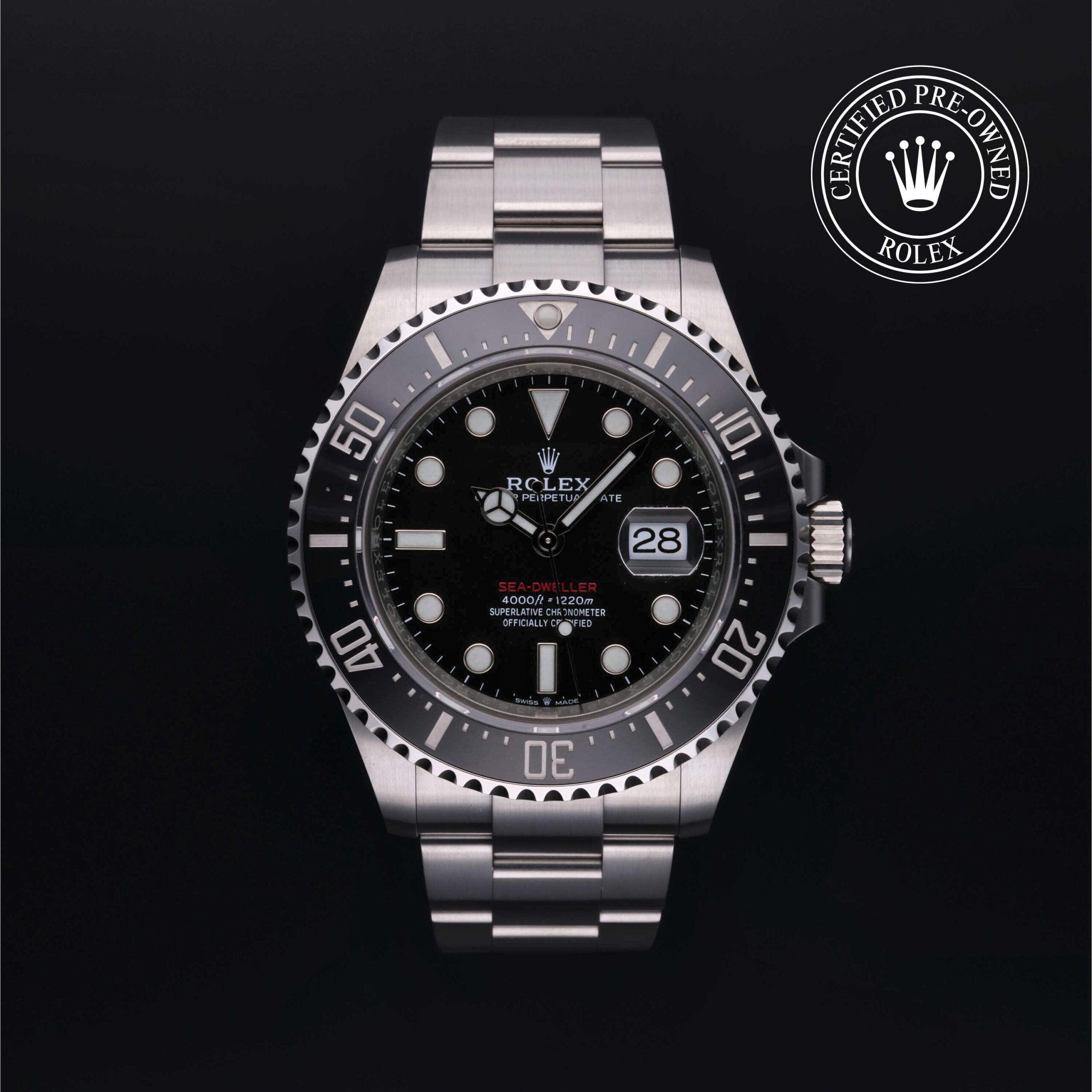 Rolex Sea-Dweller 126600 with intense black dial and rotating bezel