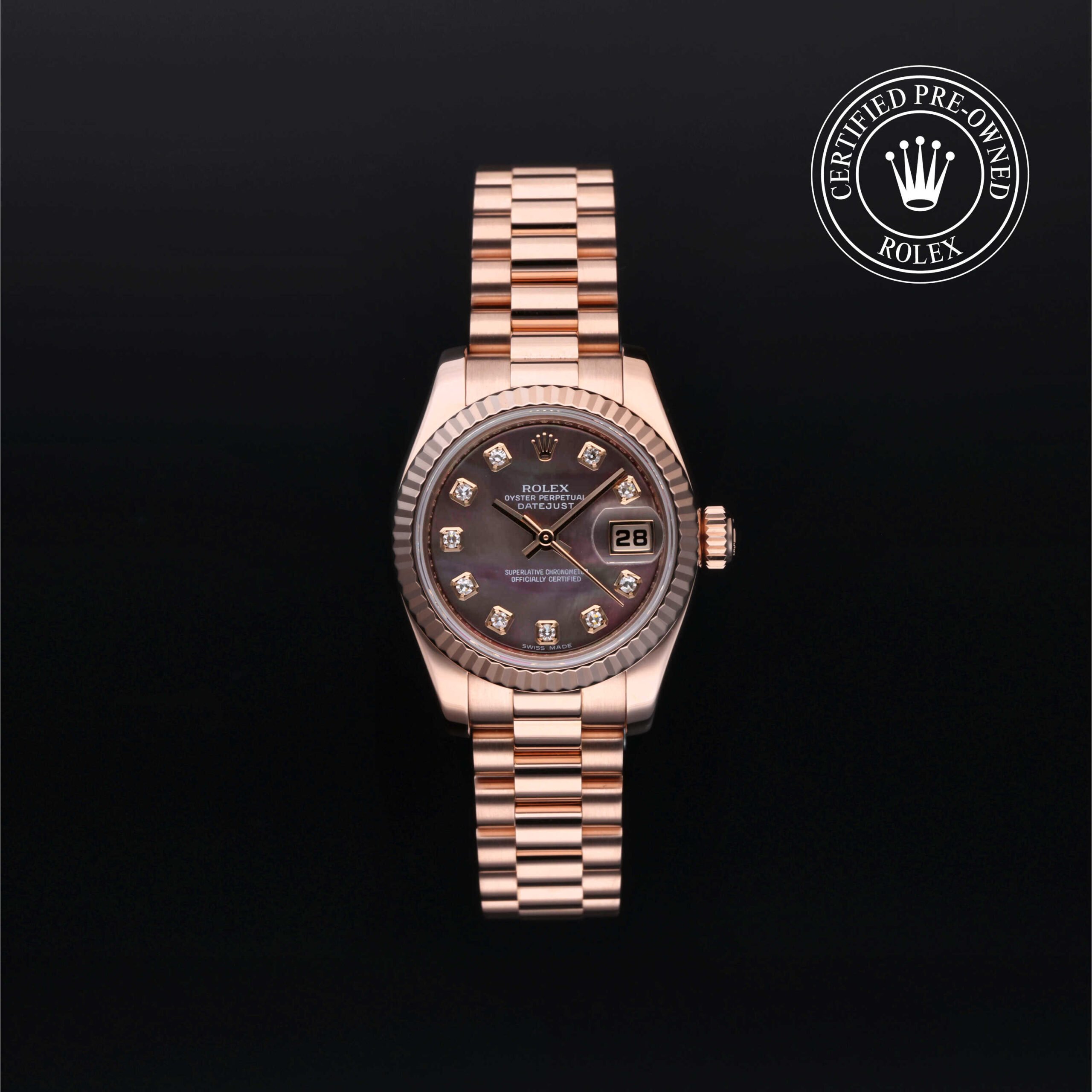 Rolex Lady-Datejust 179175 with black mother-of-pearl diamond dial