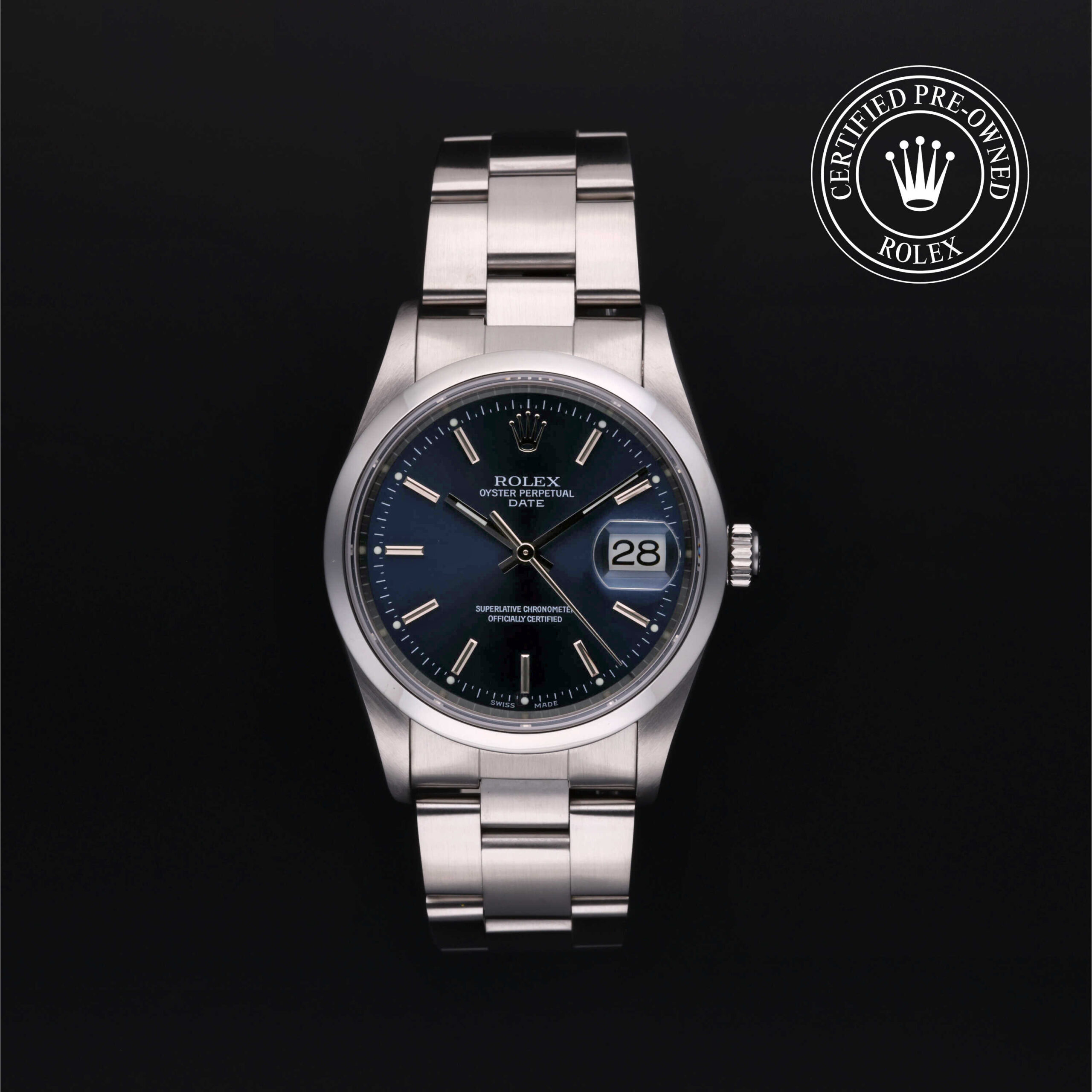 Rolex Date 34 M15200 with blue dial on Oyster bracelet