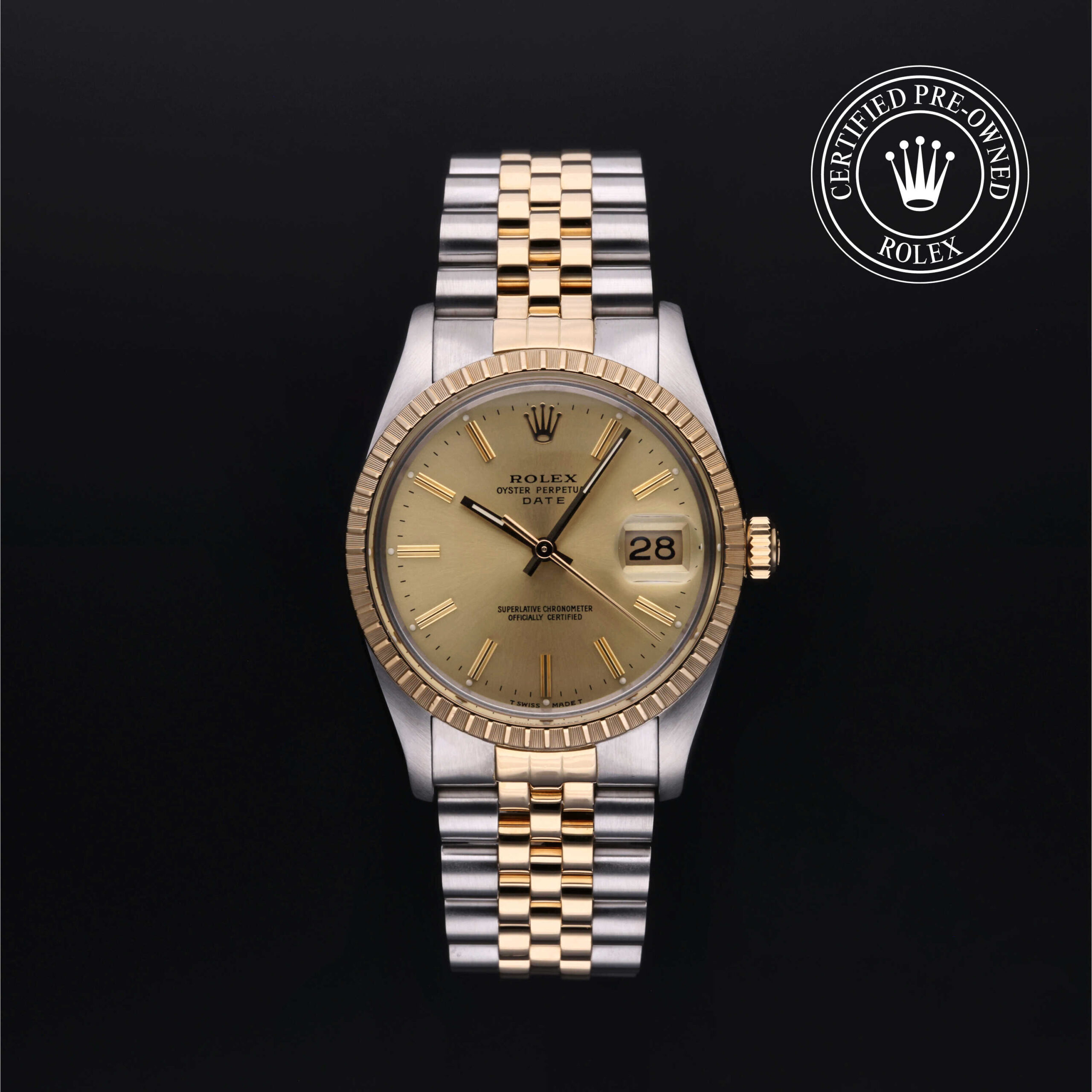 Rolex 15053 Certified Pre-Owned Oyster Perpetual Date – Champagne Dial Front View