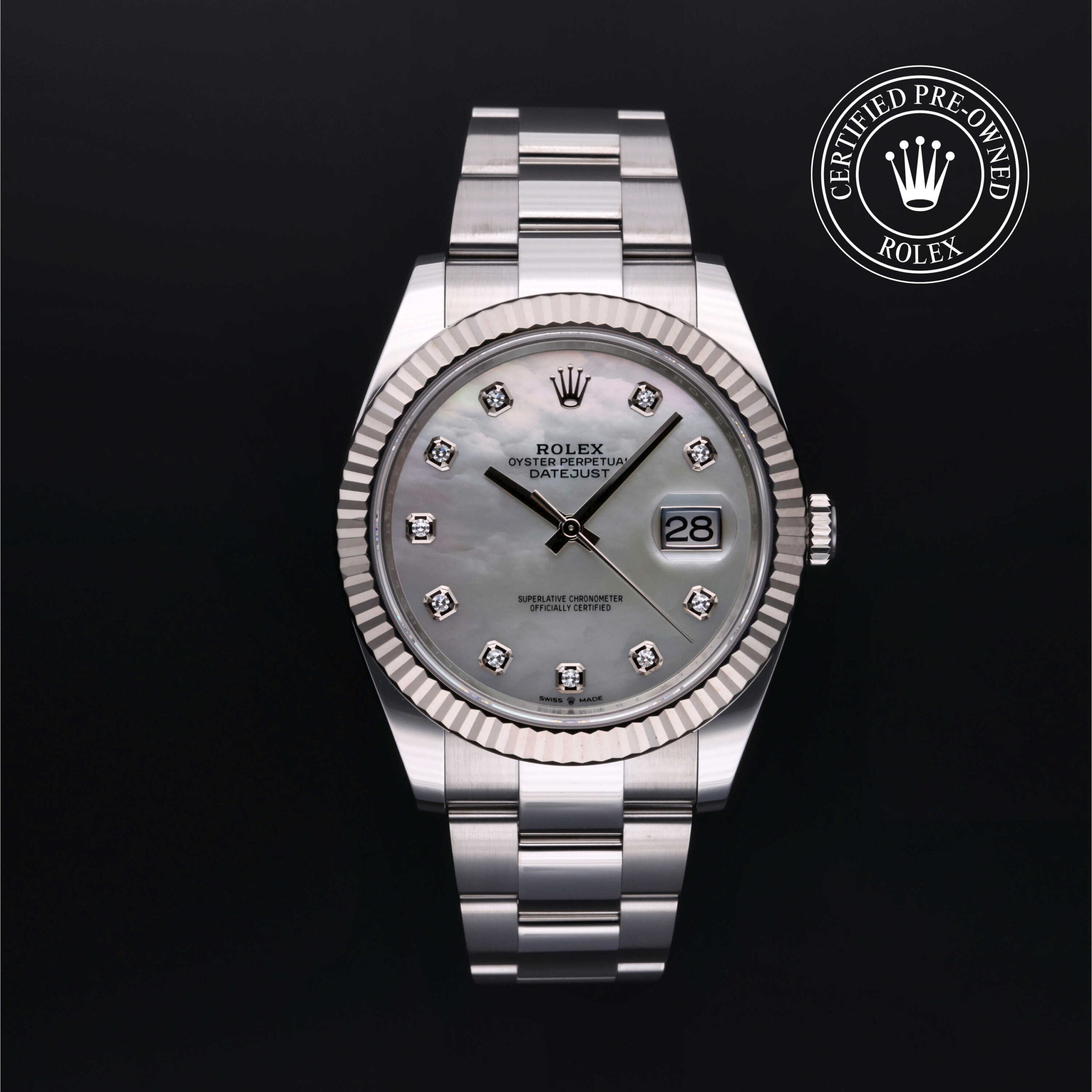 Rolex Datejust 41 reference 126334 White Mother-of-Pearl Diamond Dial