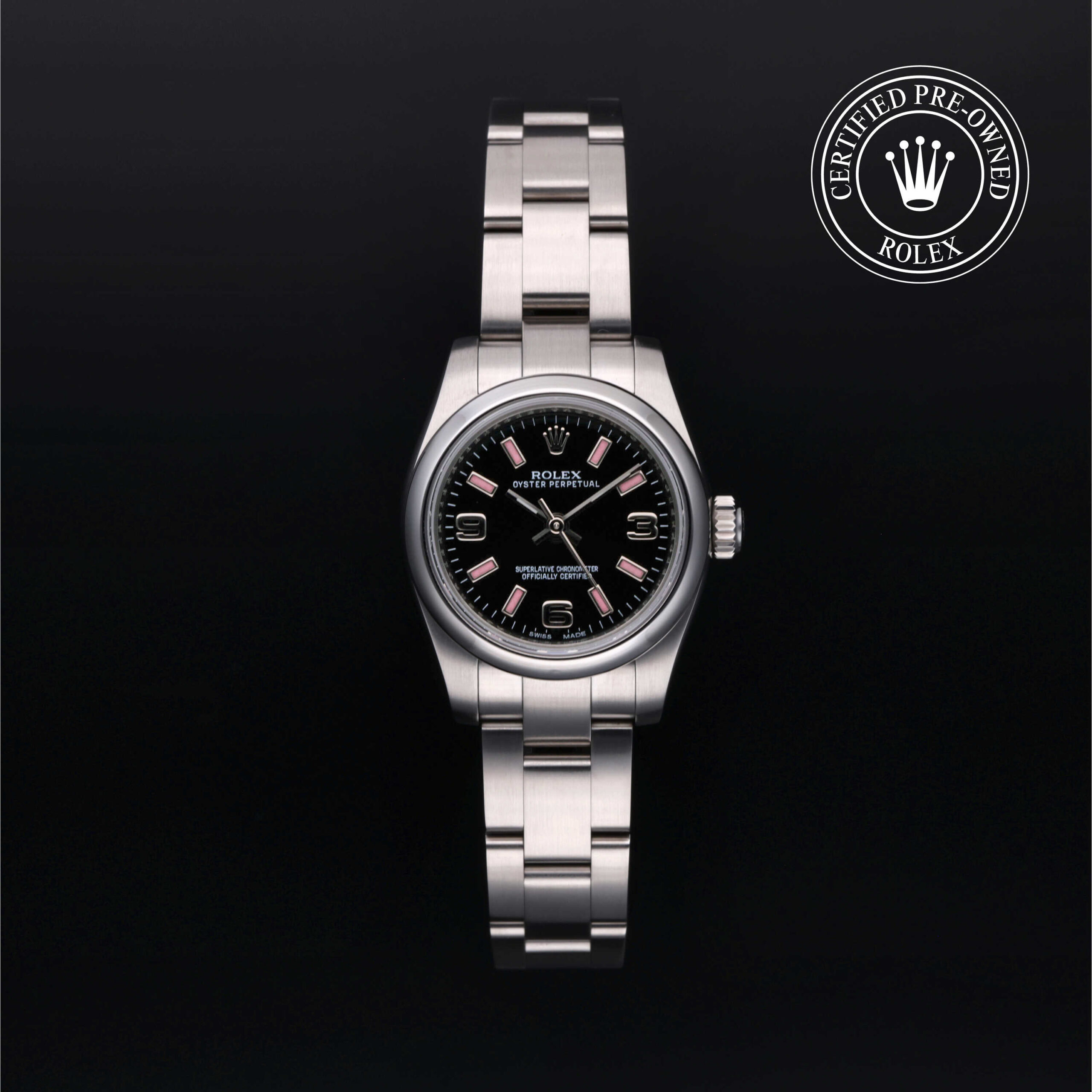 Rolex 176200 Certified Pre-Owned Oyster Perpetual 26 – Black Dial Front View