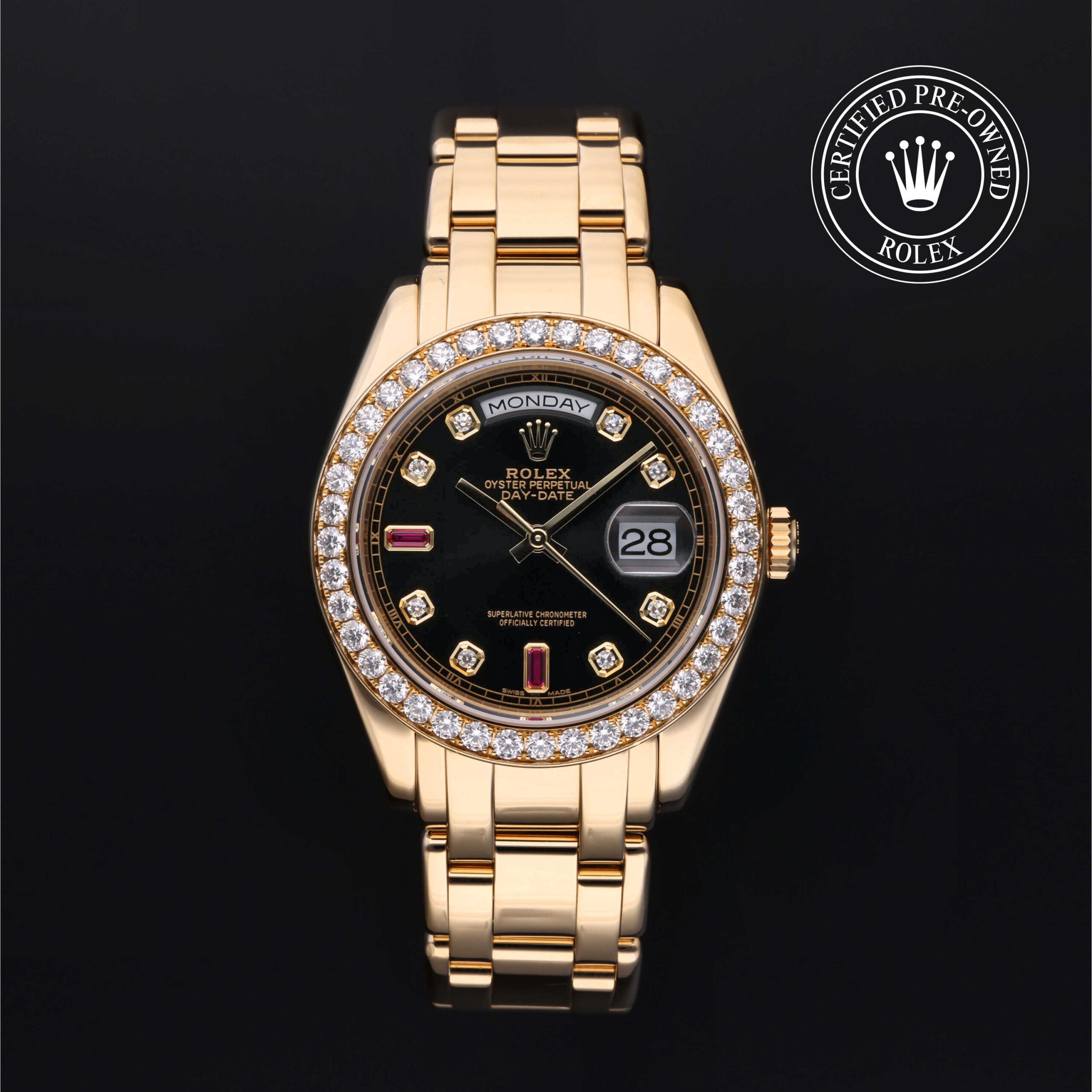 Rolex Oyster Special Edition 18948 Diamond Ruby Dial 39mm Yellow Gold