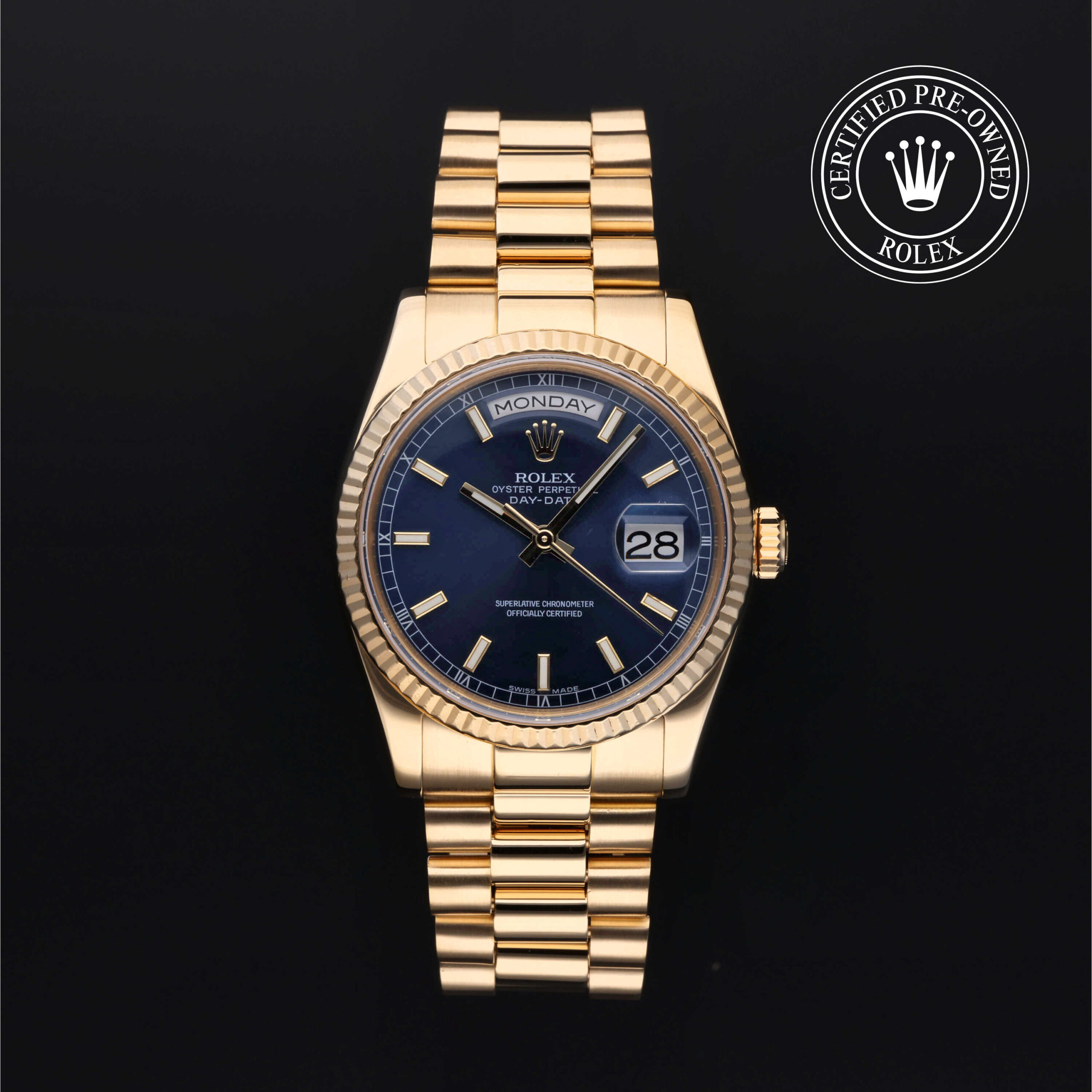 Rolex Day-Date 36 118238 Blue Dial Yellow Gold President Bracelet