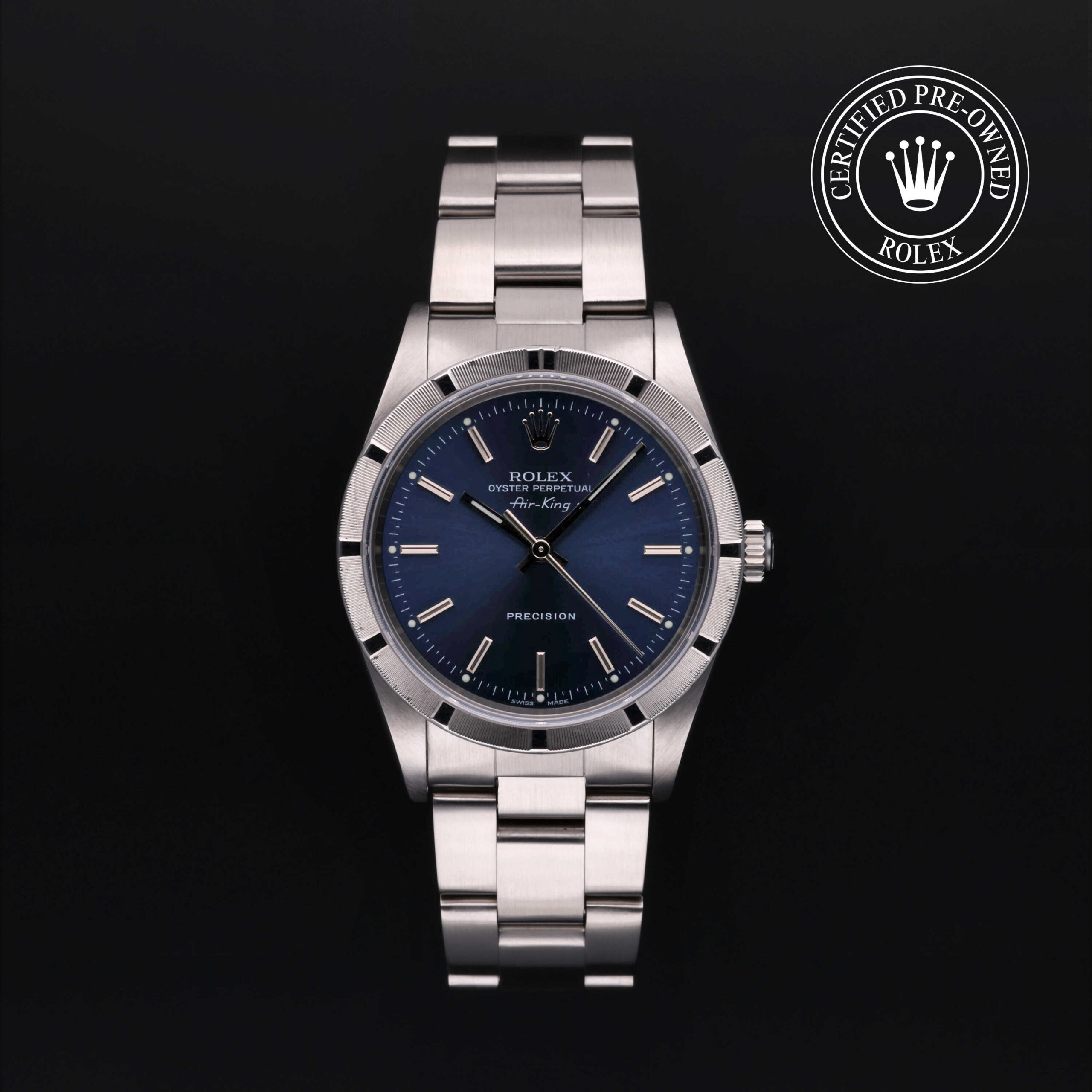 Rolex Certified Pre-Owned Oyster Perpetual 34 14010M Blue Dial 34mm | Precision Watches