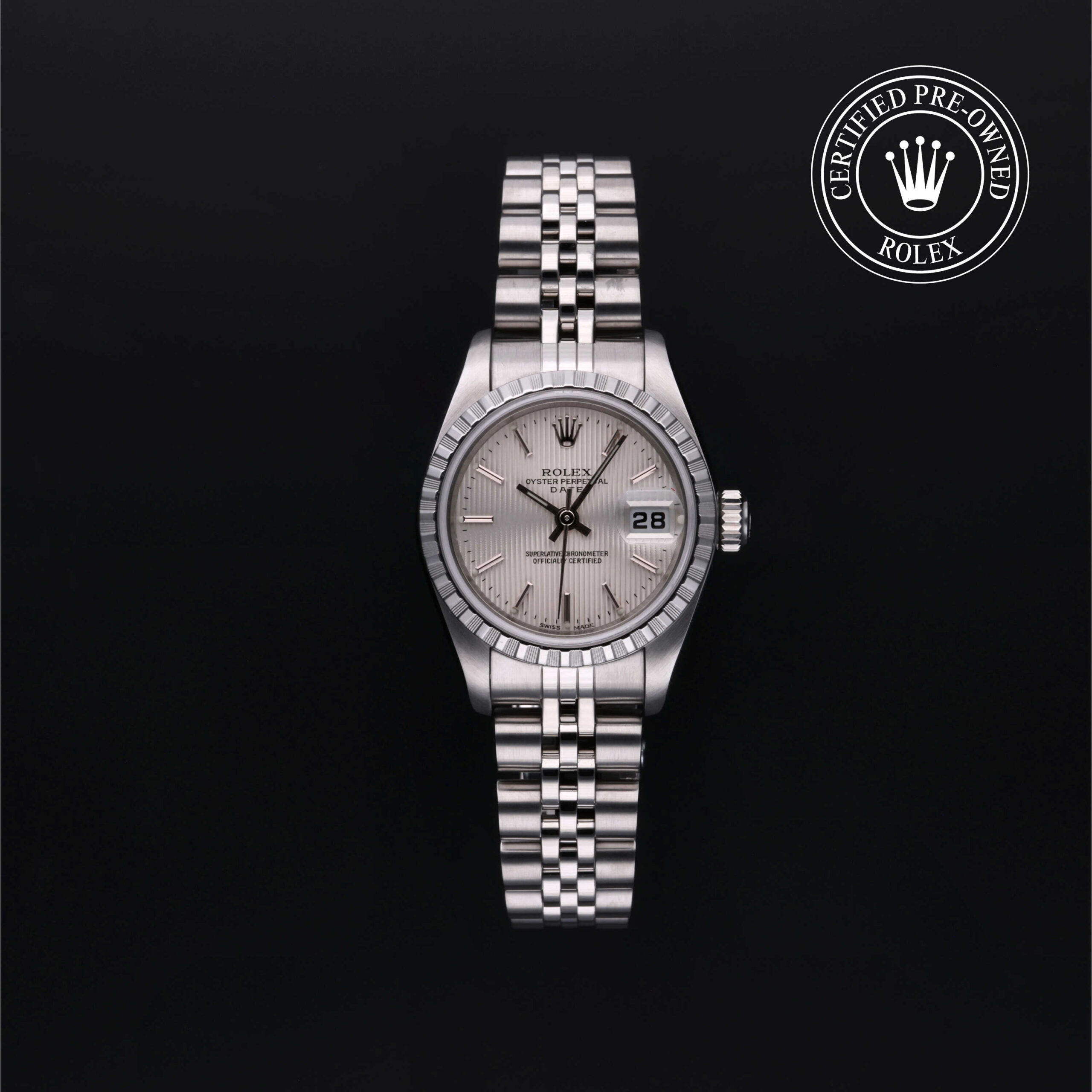 Rolex Certified Pre-Owned Lady-Datejust 26 79240 Silver Tapestry Dial | Precision Watches